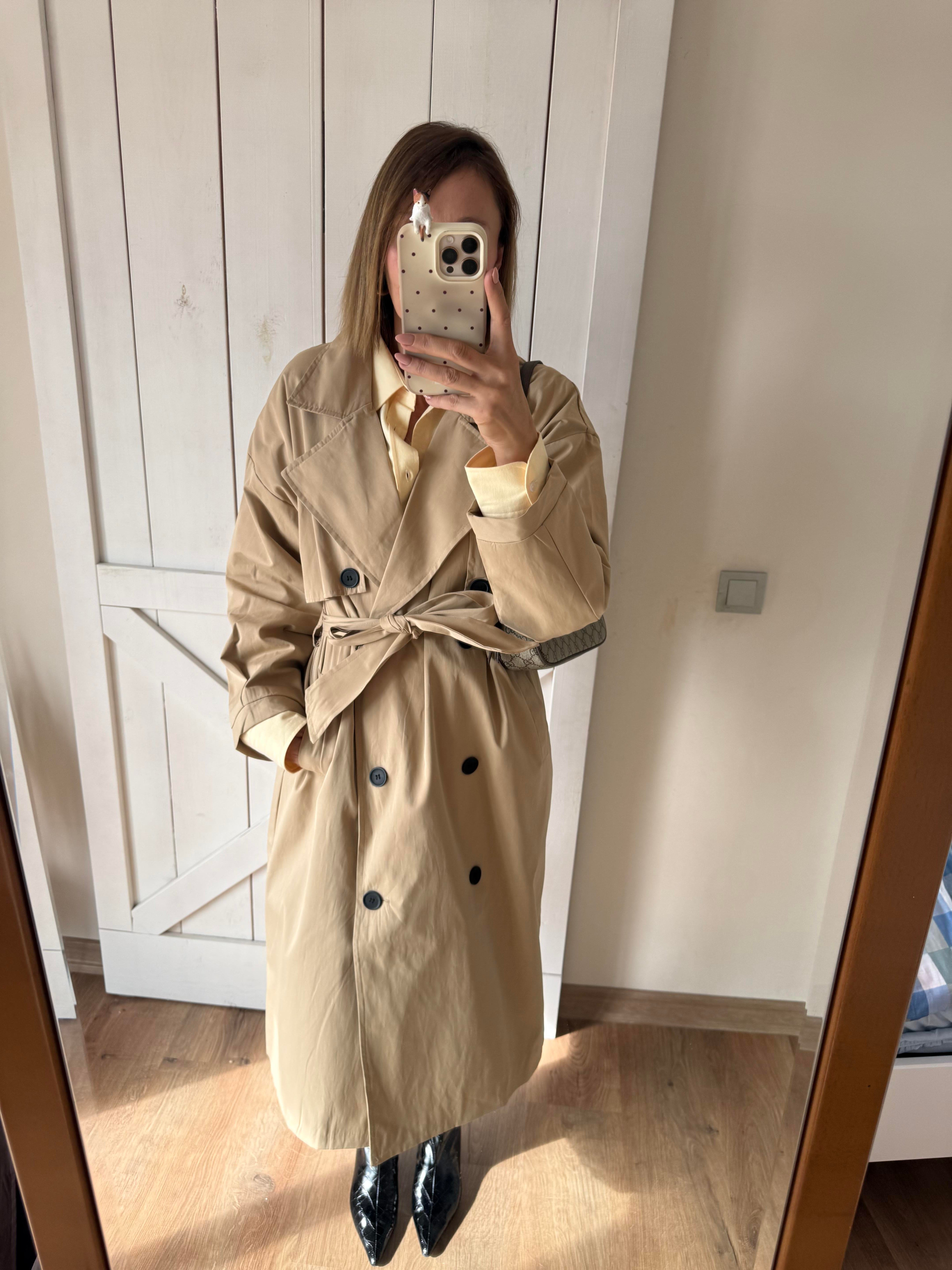 Massi Bej Pelerin Detaylı Kuşaklı Maxi Boy Trençkot