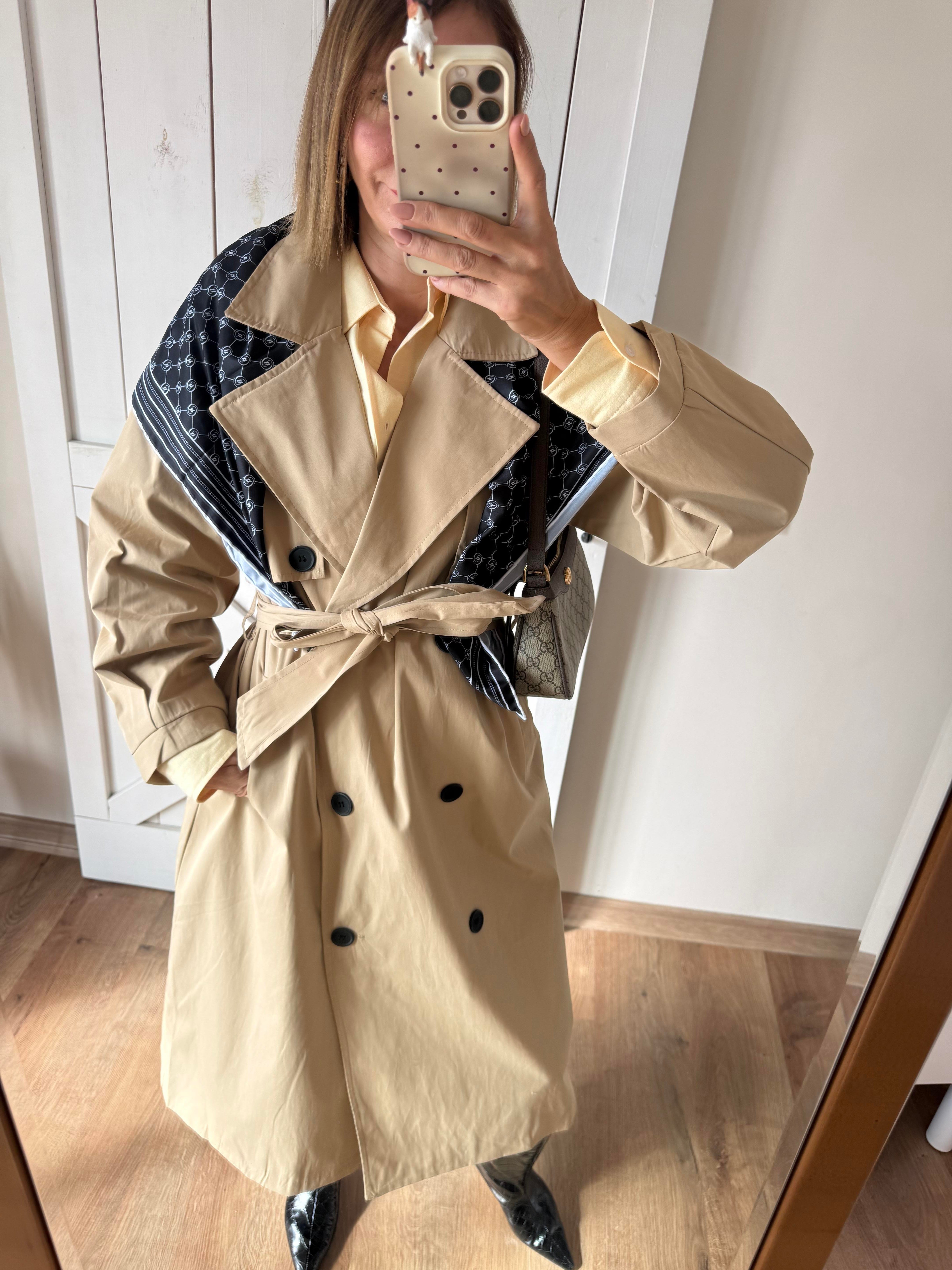 Massi Bej Pelerin Detaylı Kuşaklı Maxi Boy Trençkot