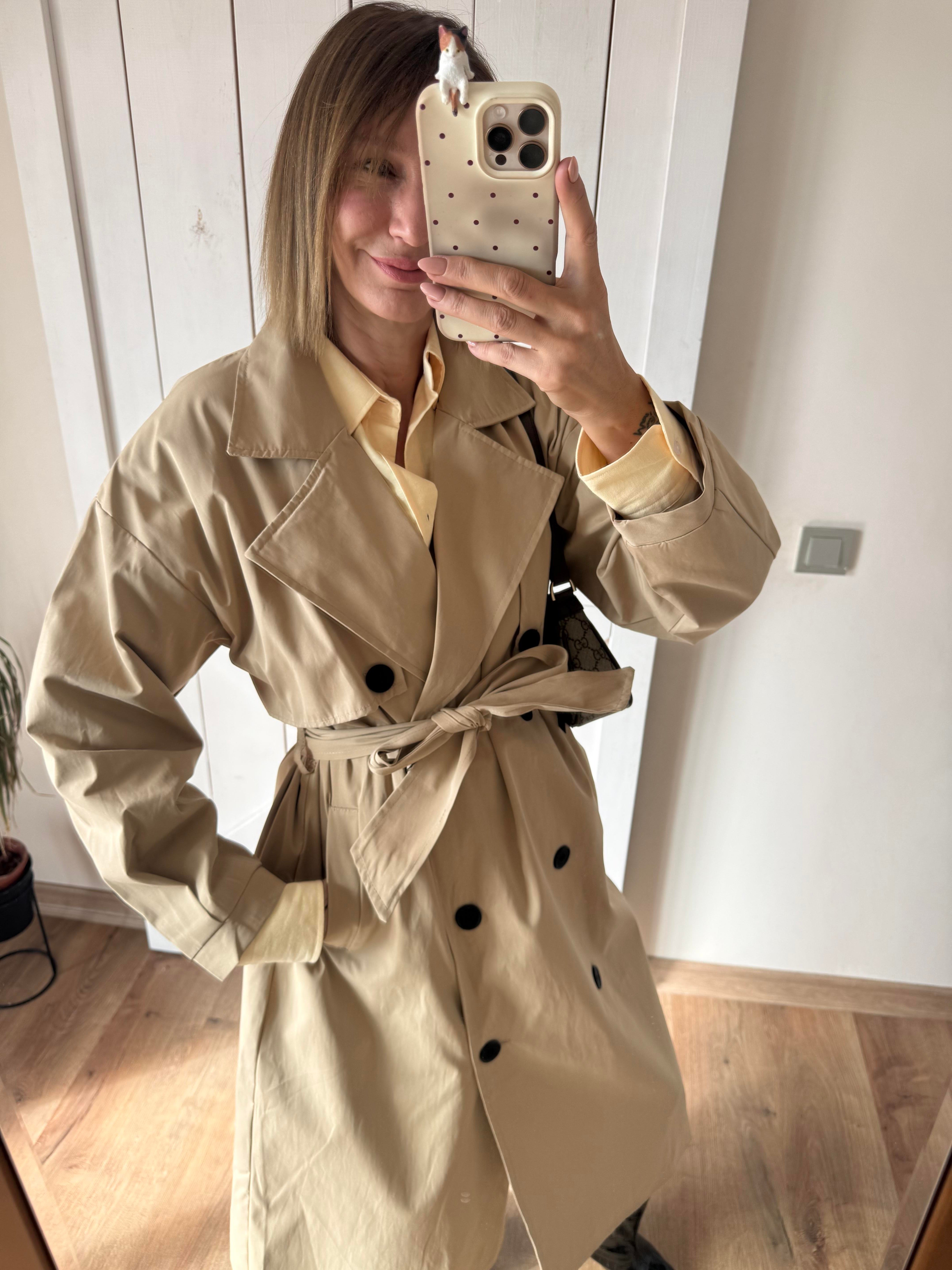 Massi Bej Pelerin Detaylı Kuşaklı Maxi Boy Trençkot