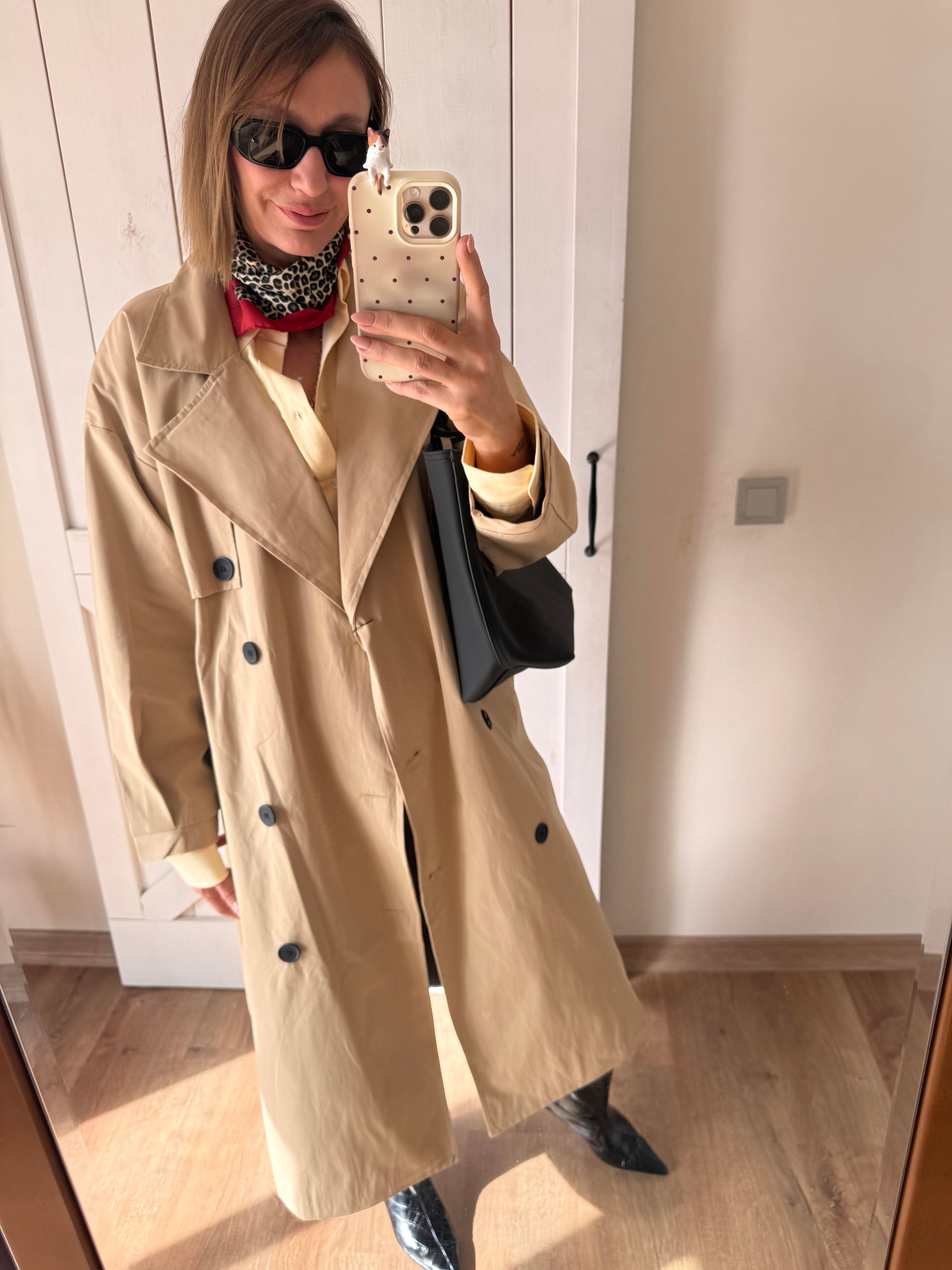 Massi Bej Pelerin Detaylı Kuşaklı Maxi Boy Trençkot