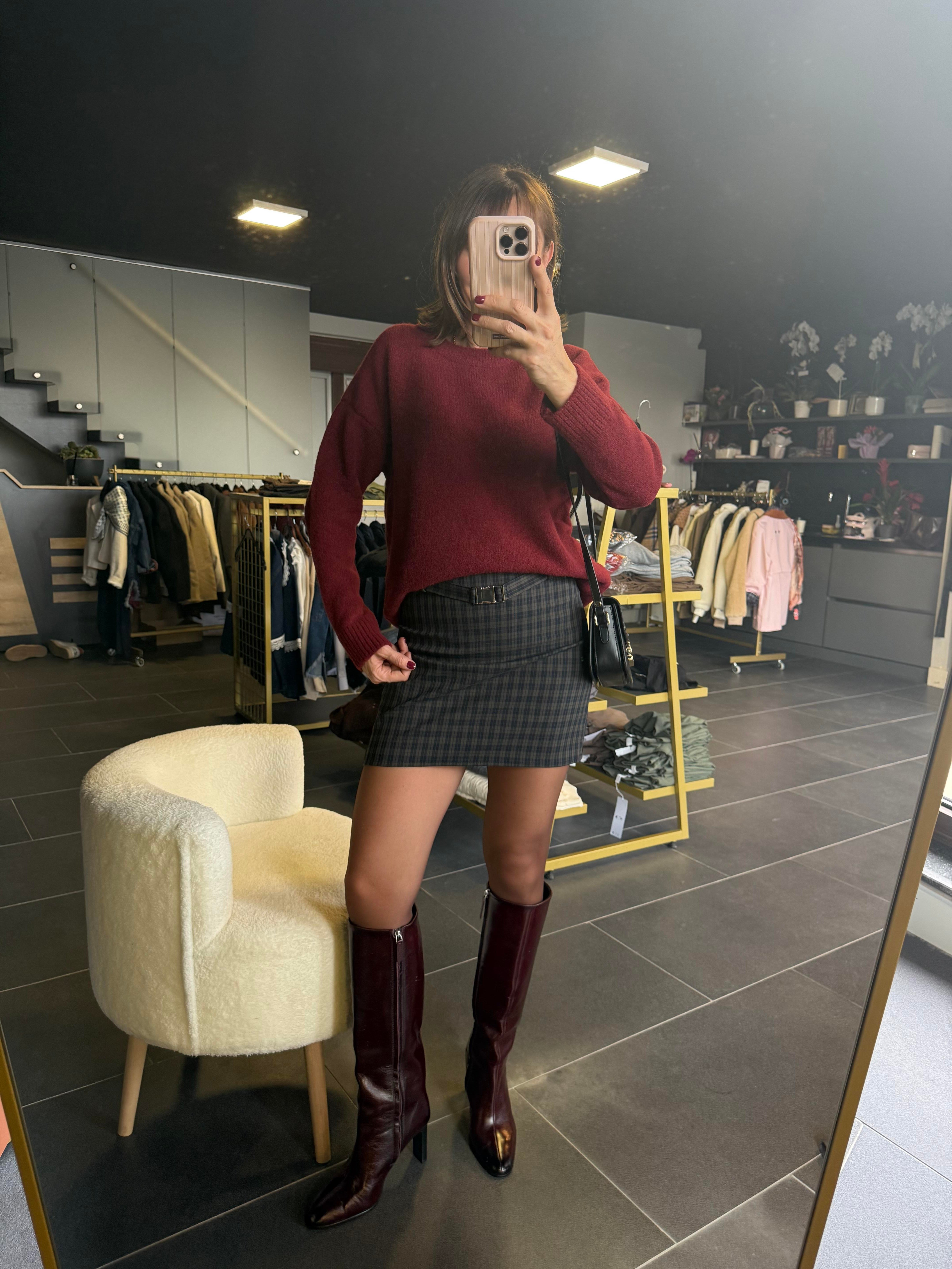 Massi Ekoseli Kemerli Mini Etek