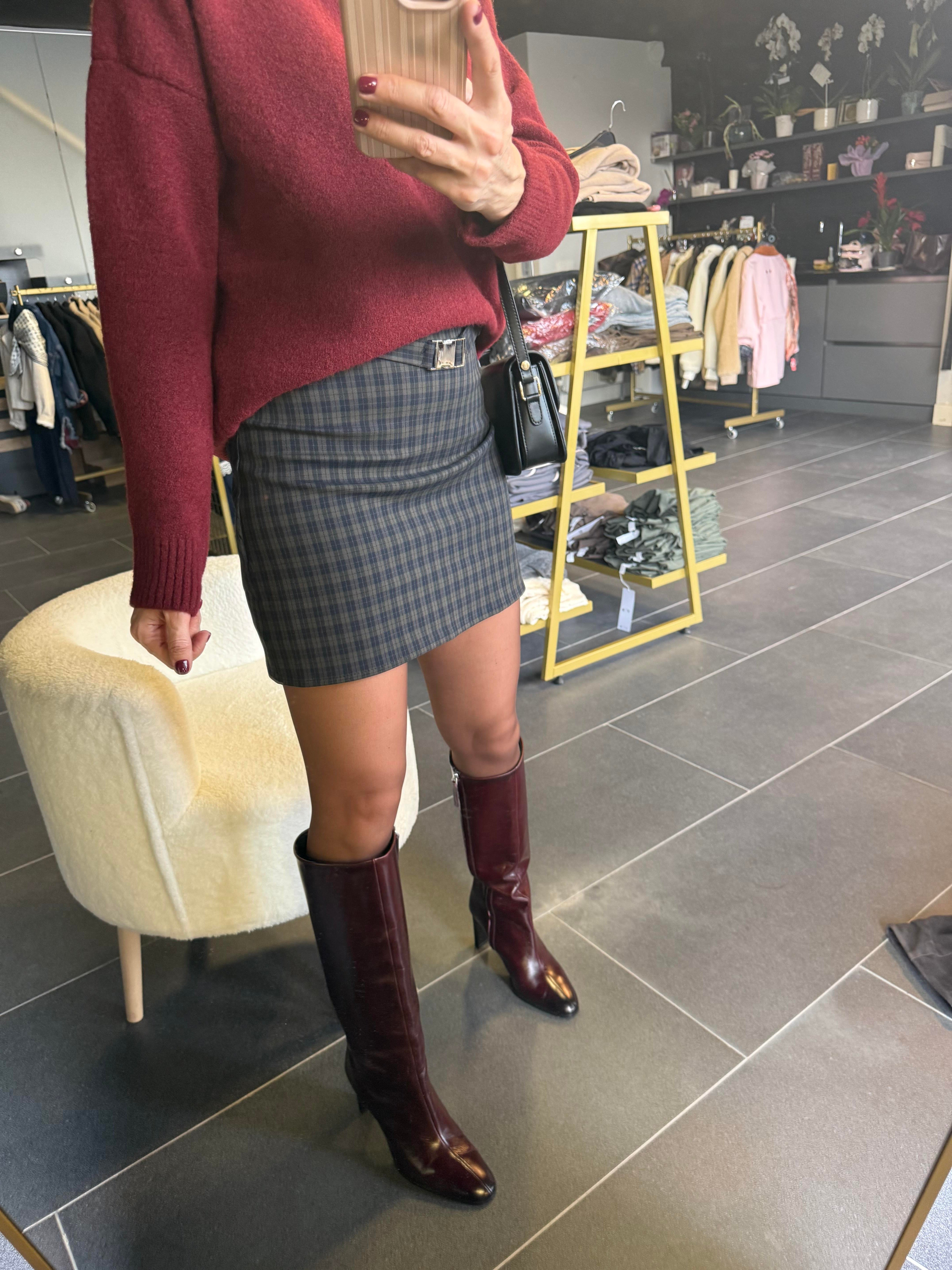 Massi Ekoseli Kemerli Mini Etek