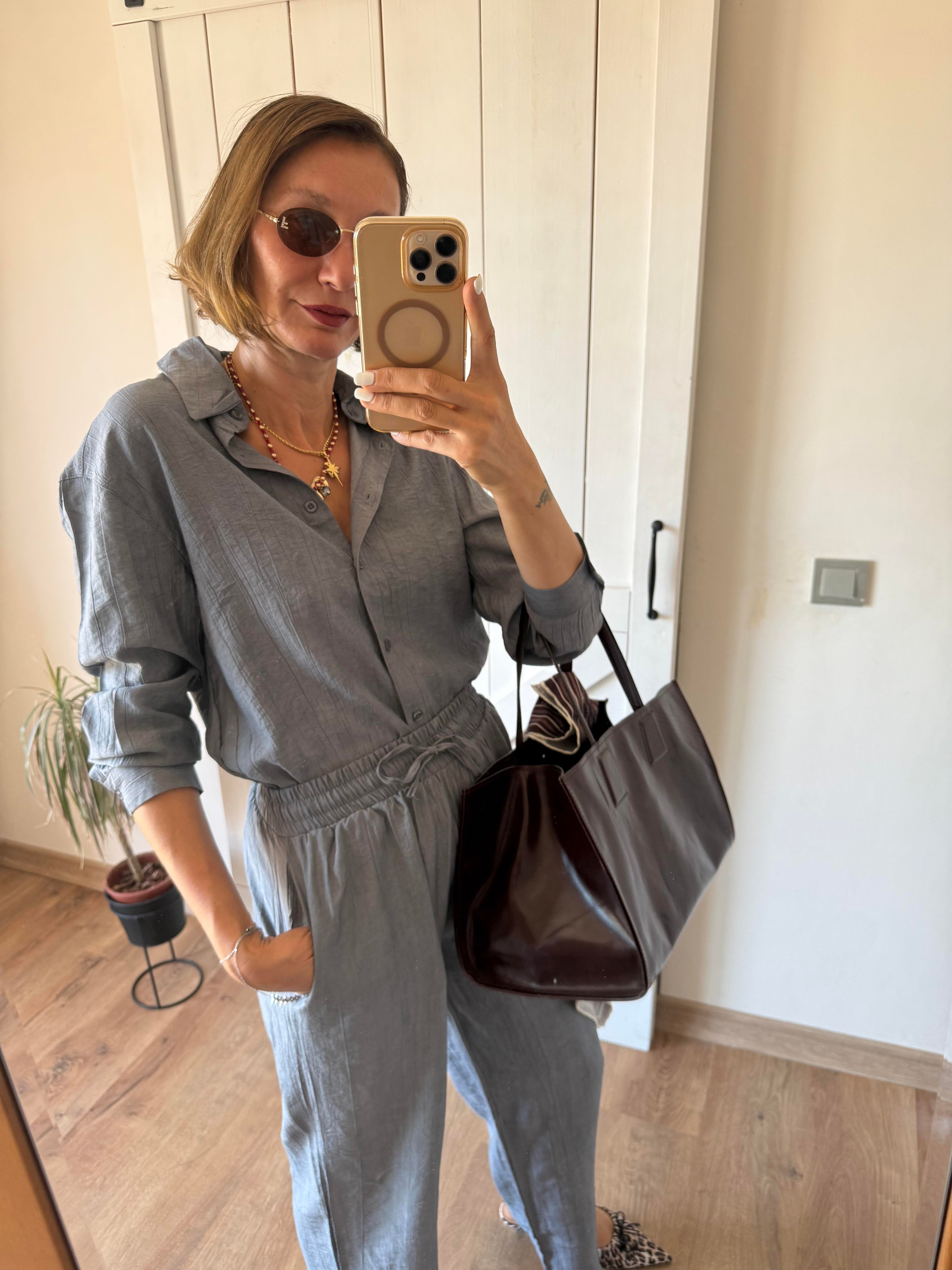 Massi Gri Gömlek Pantolon Takım