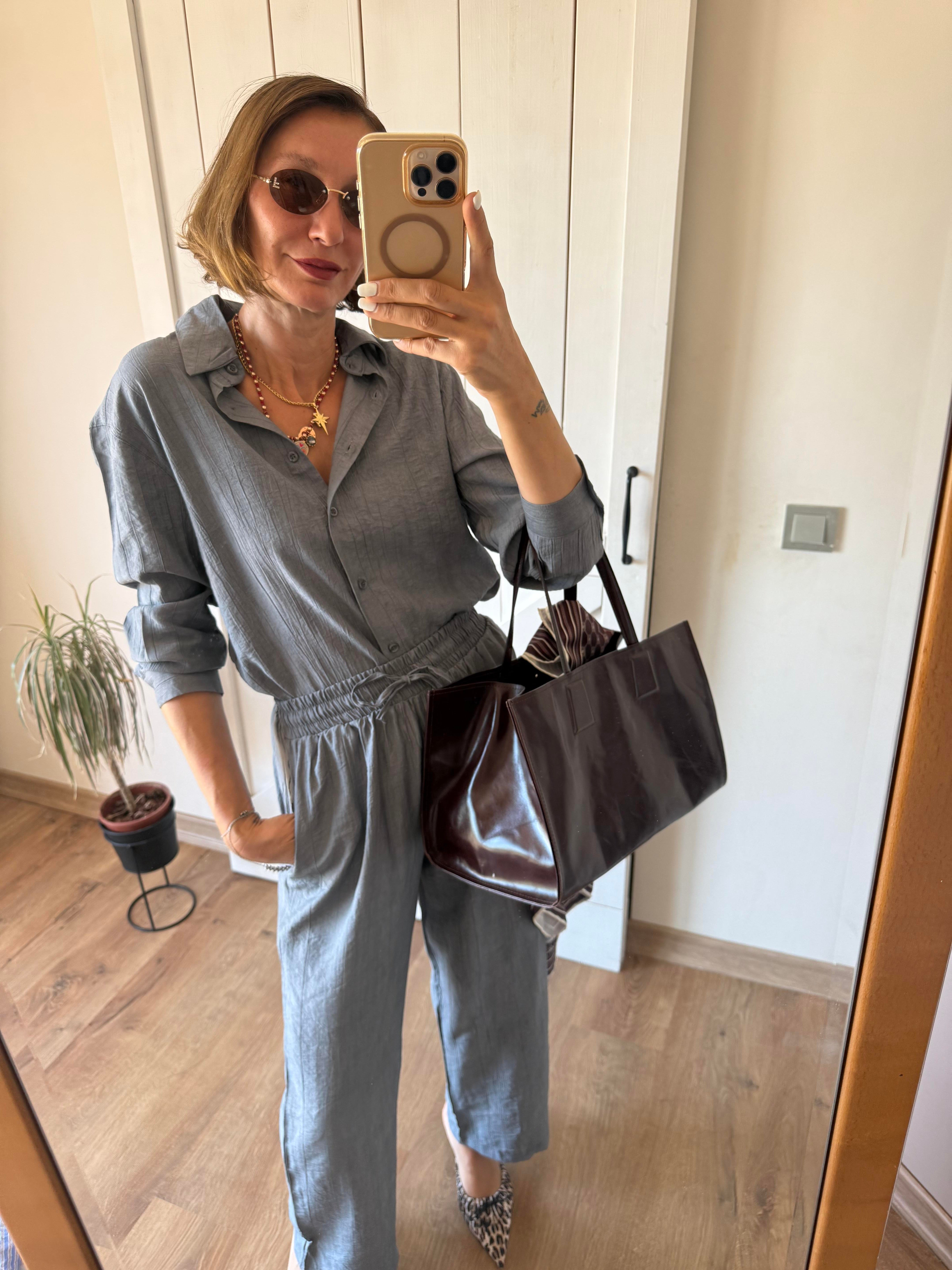 Massi Gri Gömlek Pantolon Takım