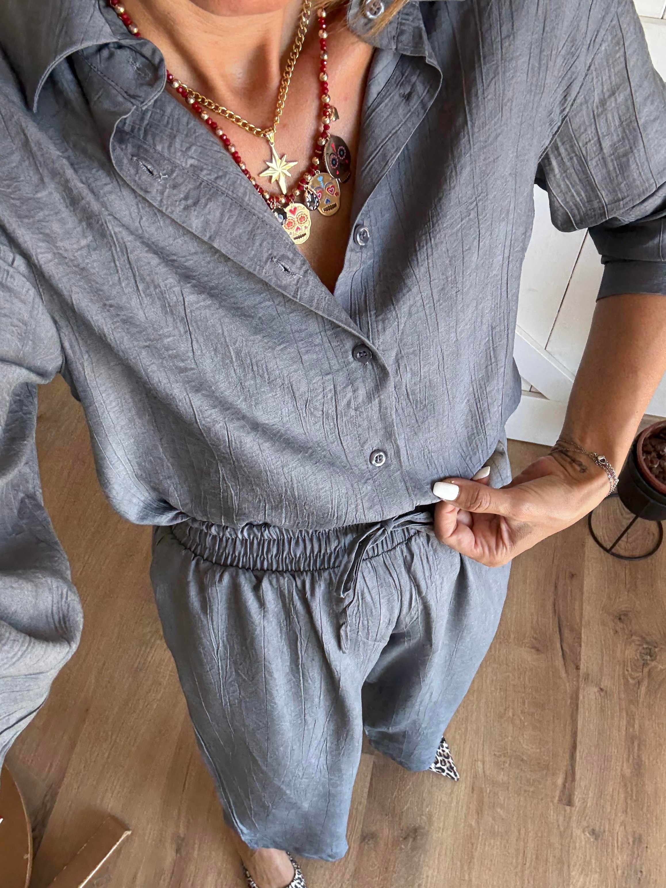 Massi Gri Gömlek Pantolon Takım