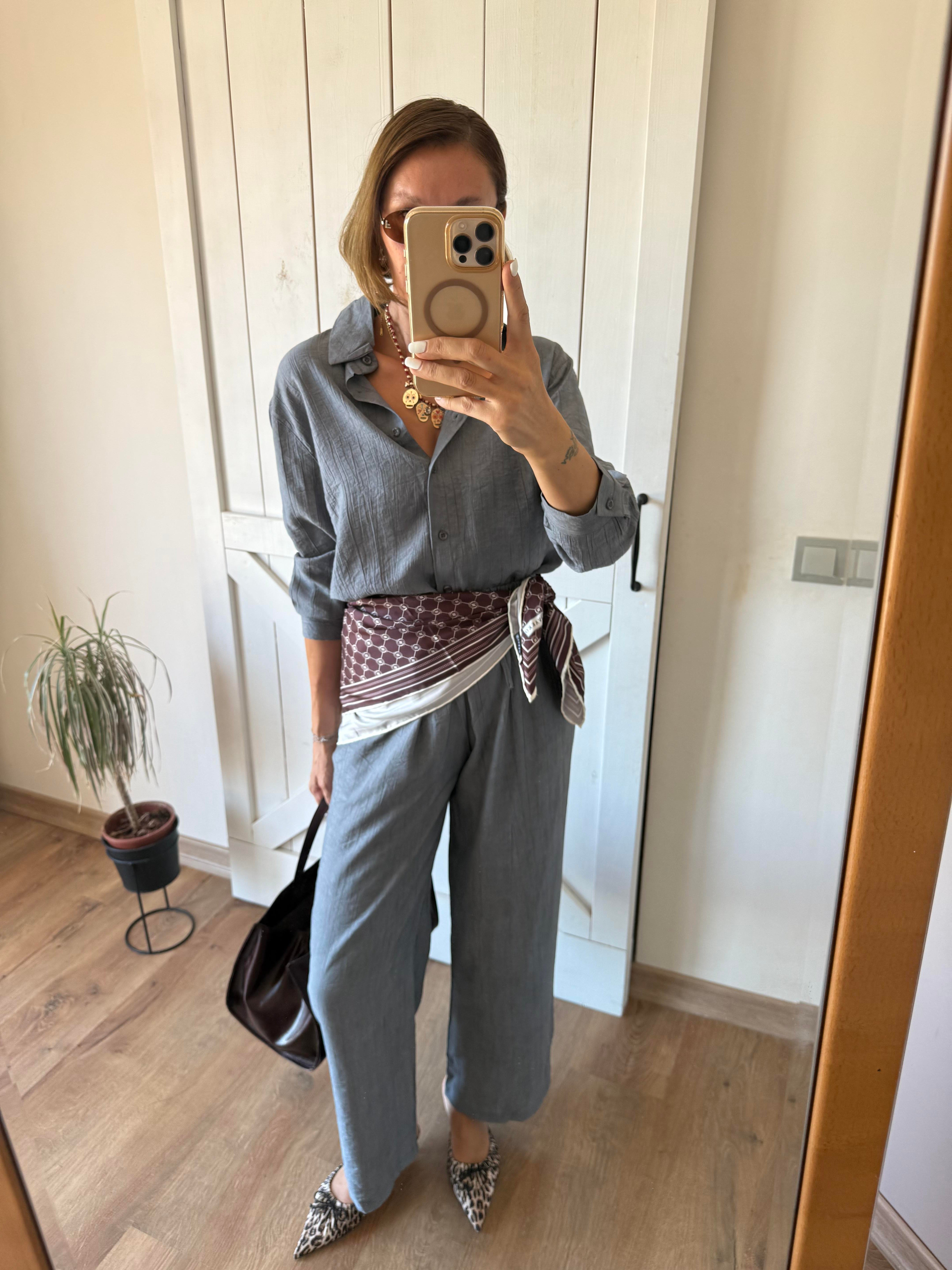 Massi Gri Gömlek Pantolon Takım