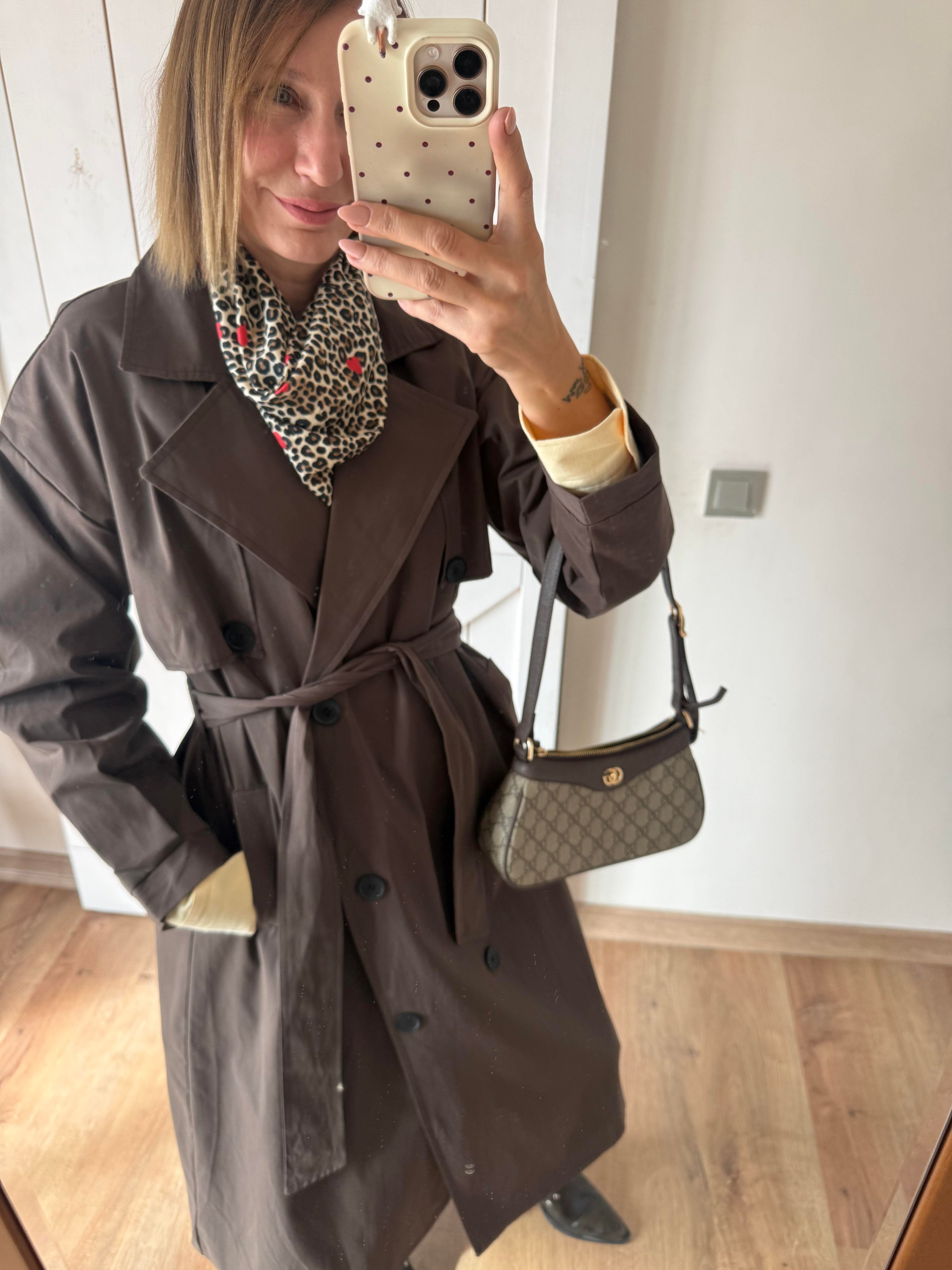 Massi Kahve Pelerin Detaylı Kuşaklı Maxi Boy Trençkot