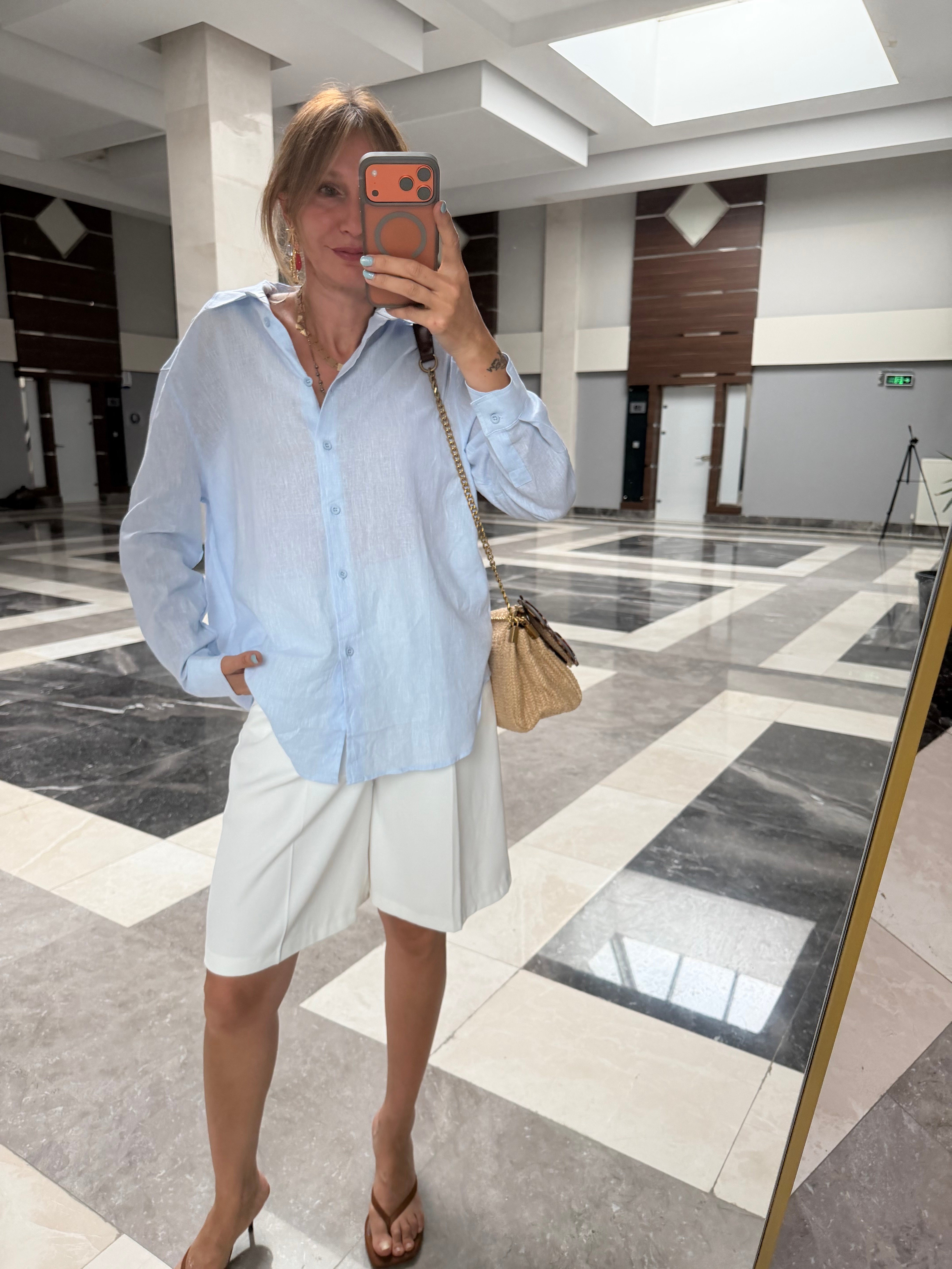 Massi Mavi Premium Keten Gömlek