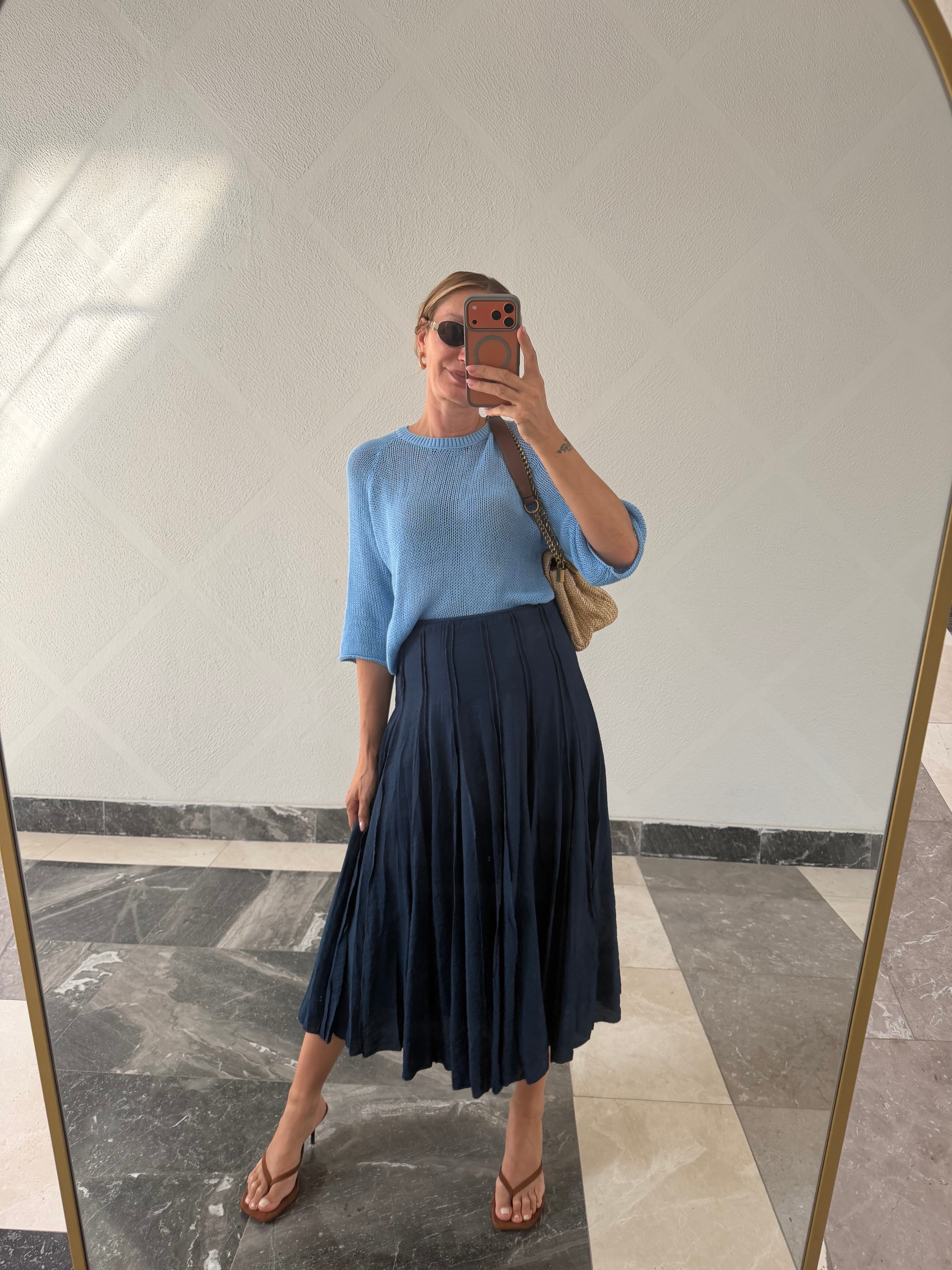 Massi Model Pileli Lacivert Etek