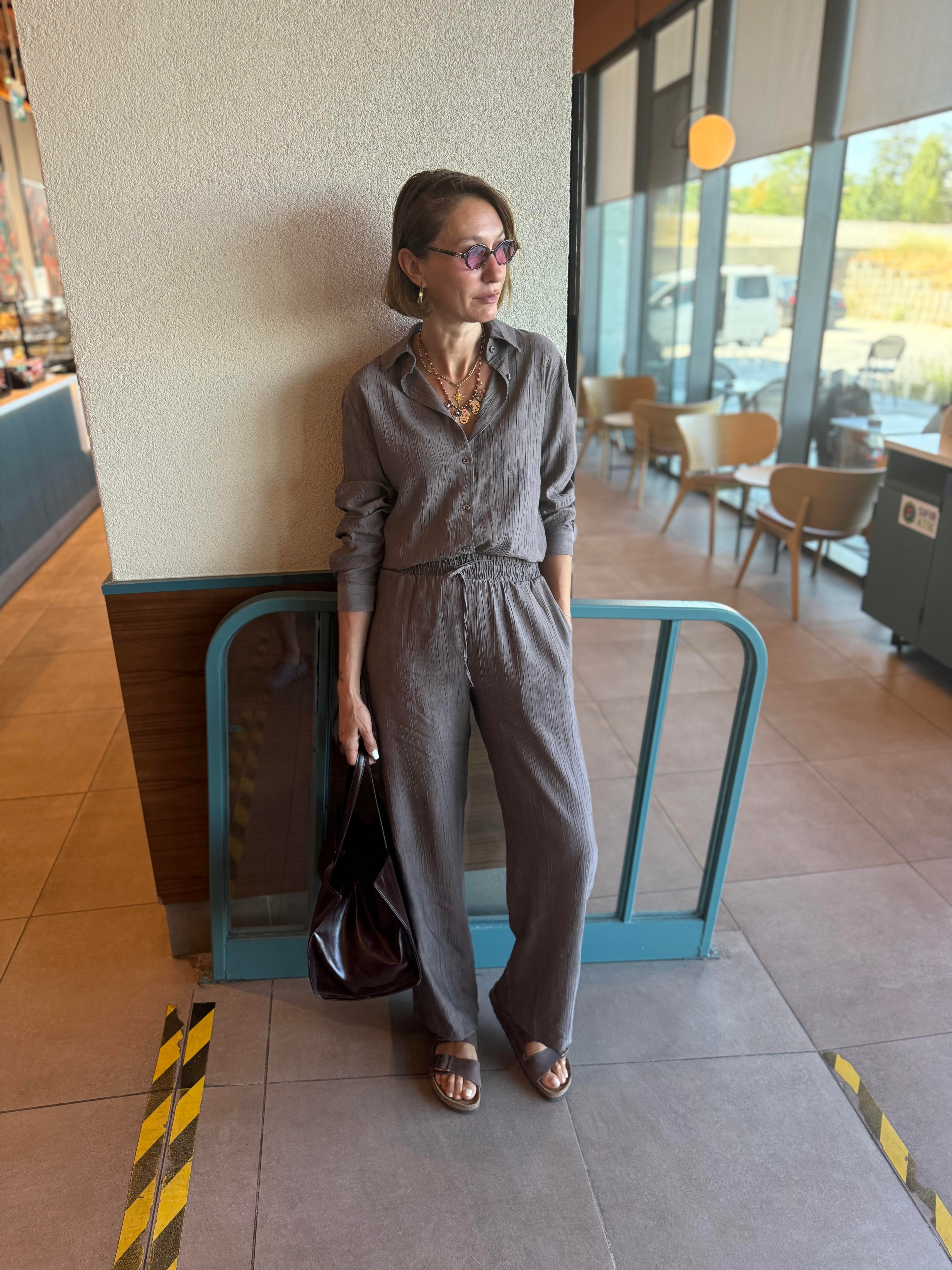 Massi Mürdüm Gömlek Pantolon Takım