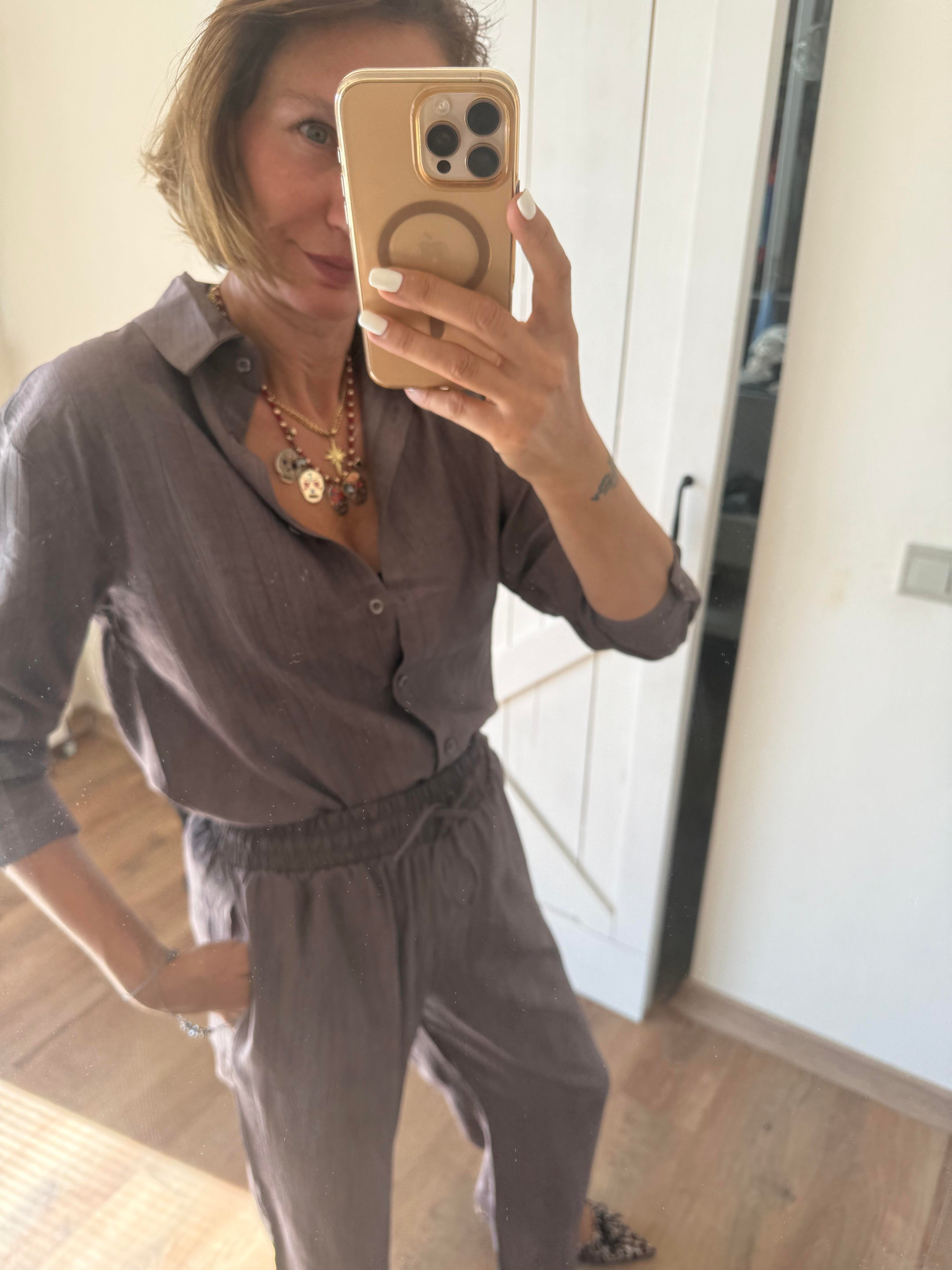 Massi Mürdüm Gömlek Pantolon Takım