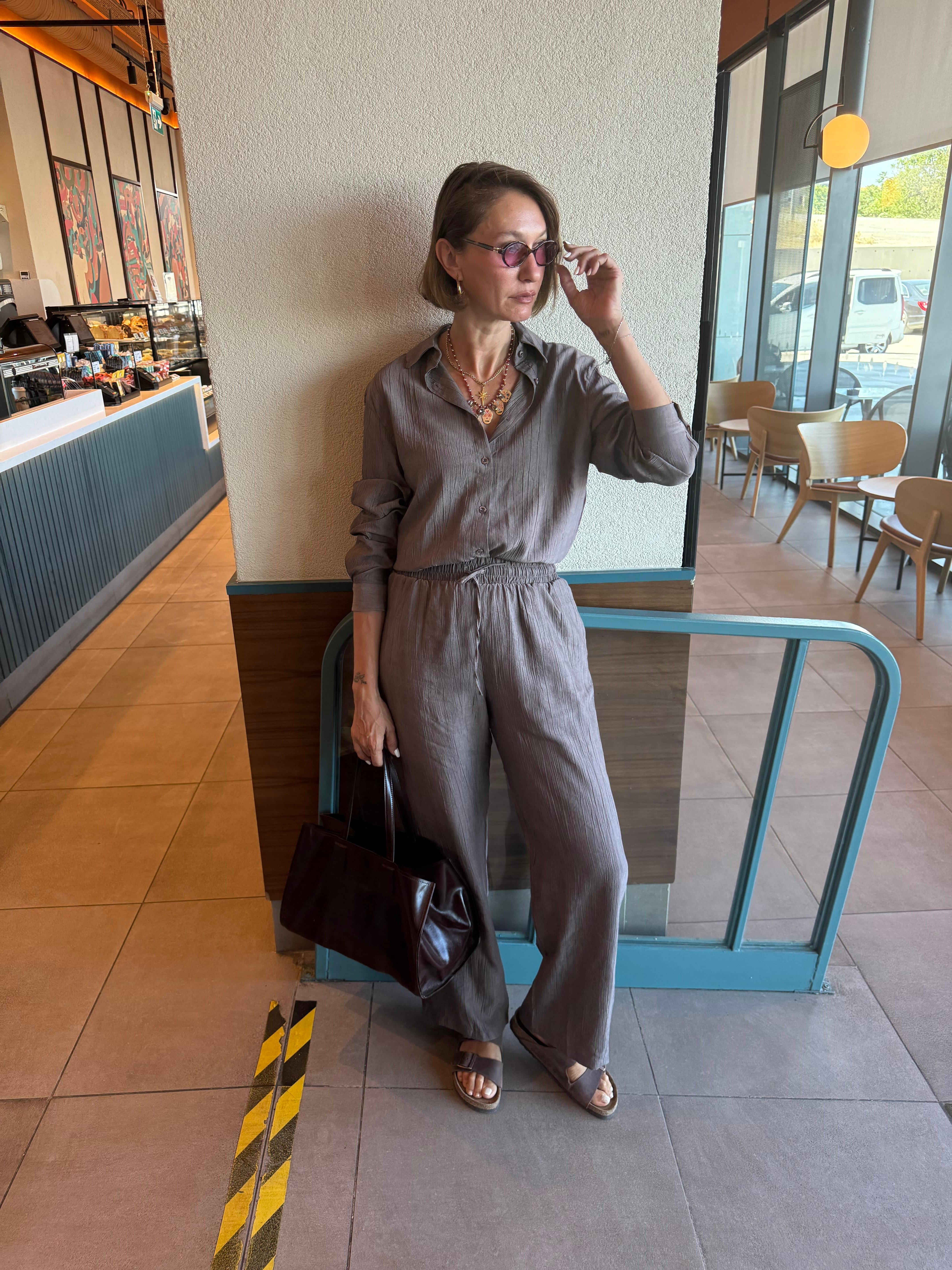 Massi Mürdüm Gömlek Pantolon Takım