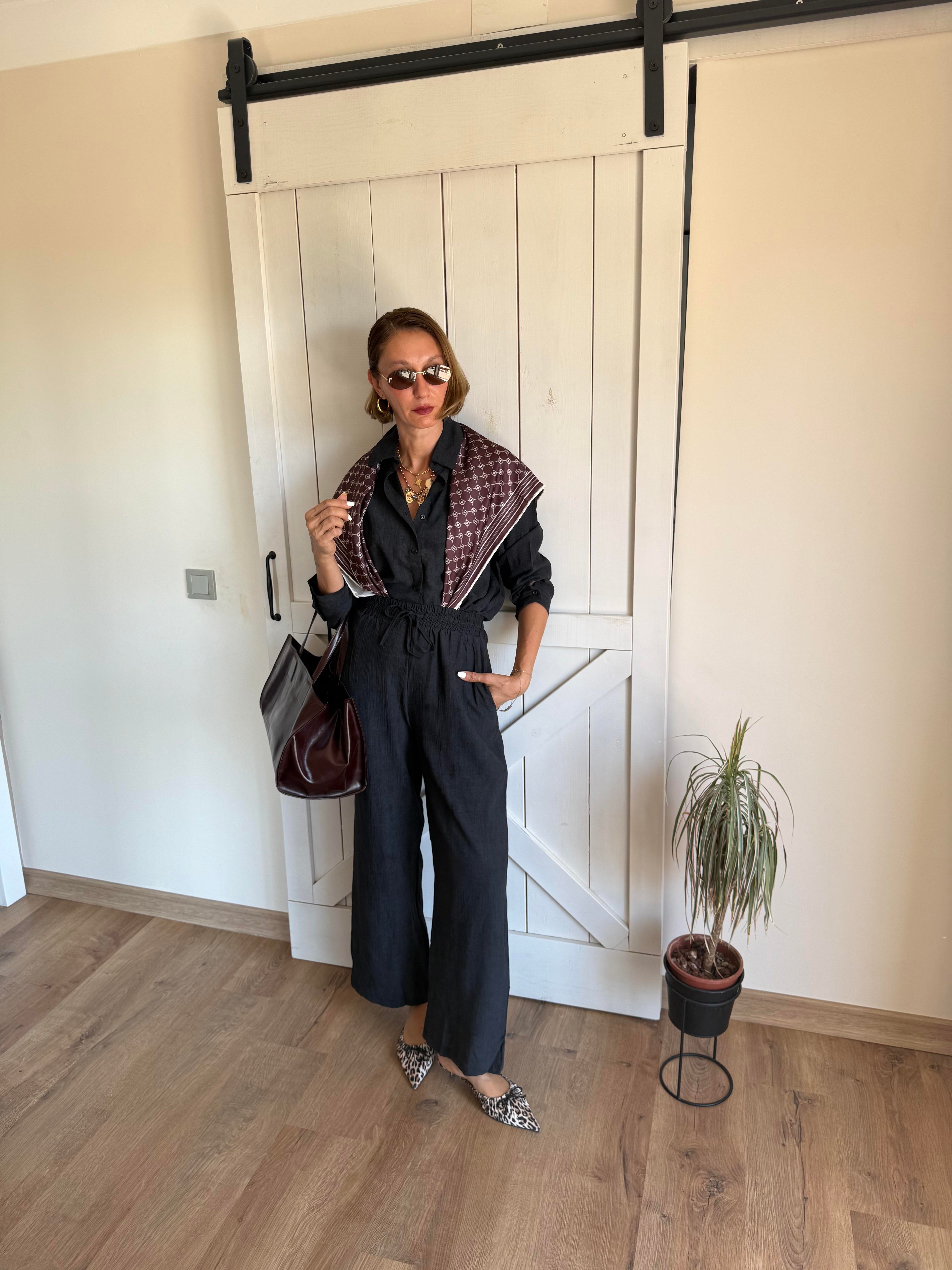 Massi Siyah Gömlek Pantolon Takım