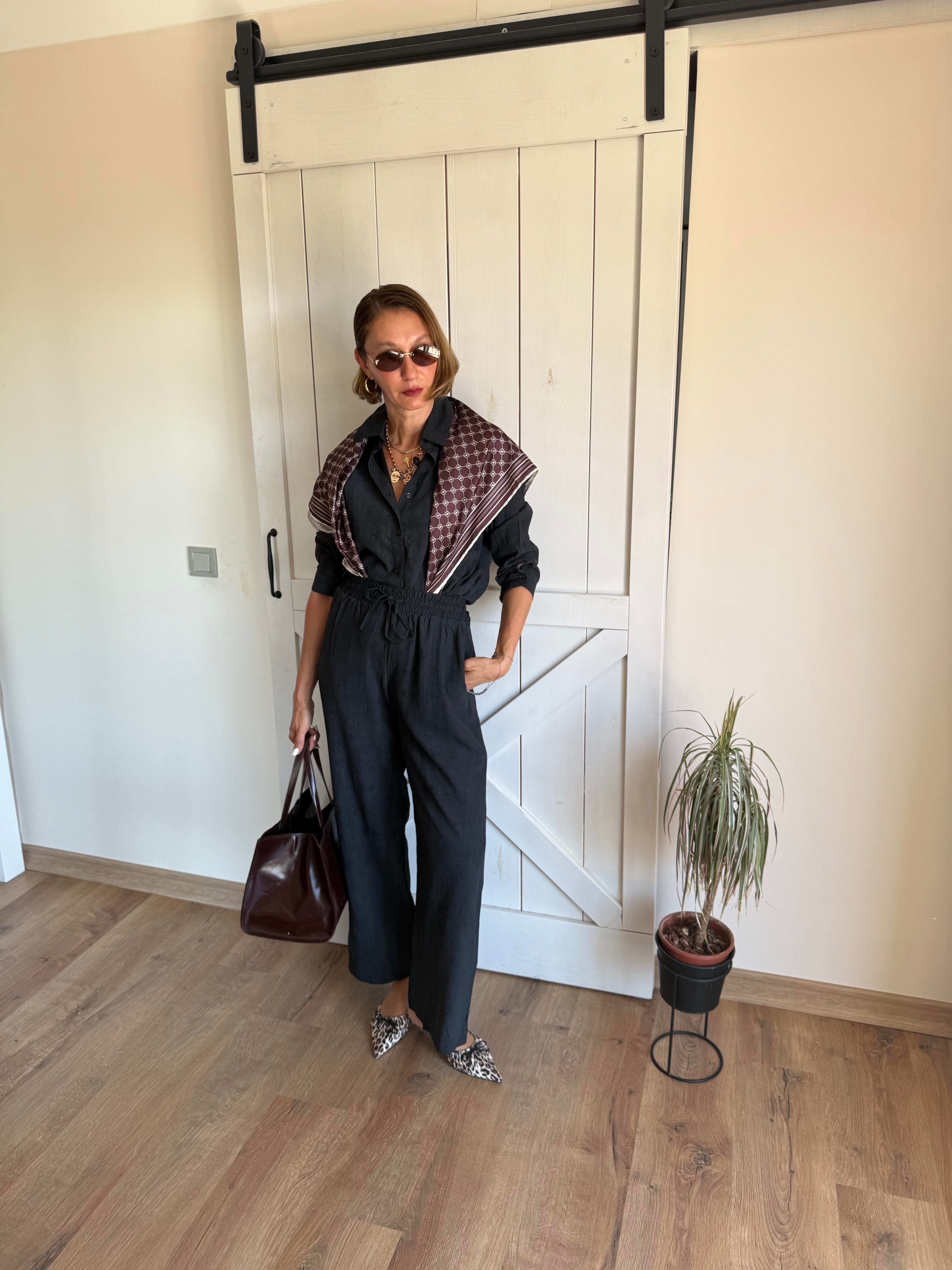 Massi Siyah Gömlek Pantolon Takım