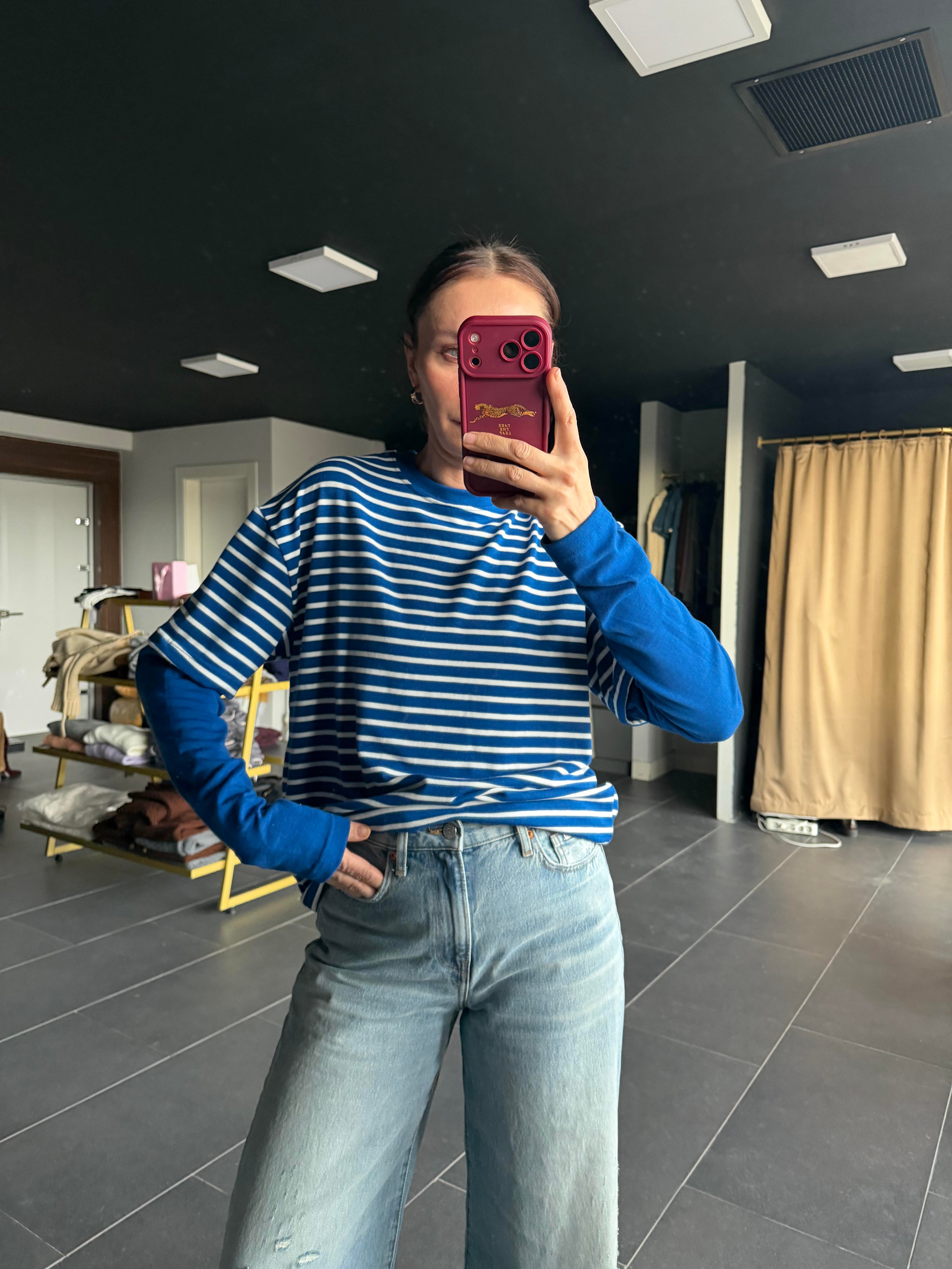 Mavi Çizgili Basic Tshirt Detaylı