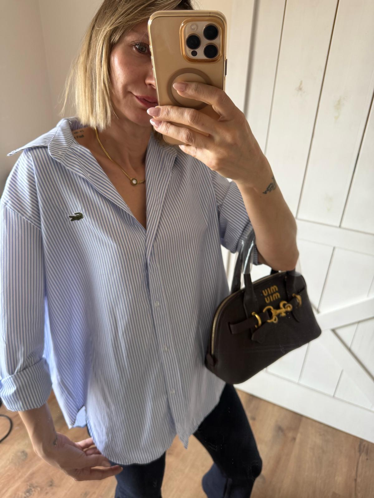 Mavi İnce Çizgili Rahat Kesim Gömlek