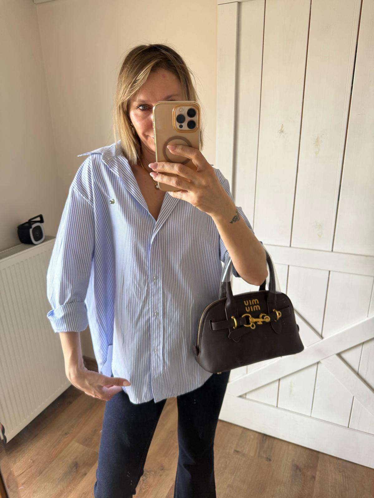 Mavi İnce Çizgili Rahat Kesim Gömlek