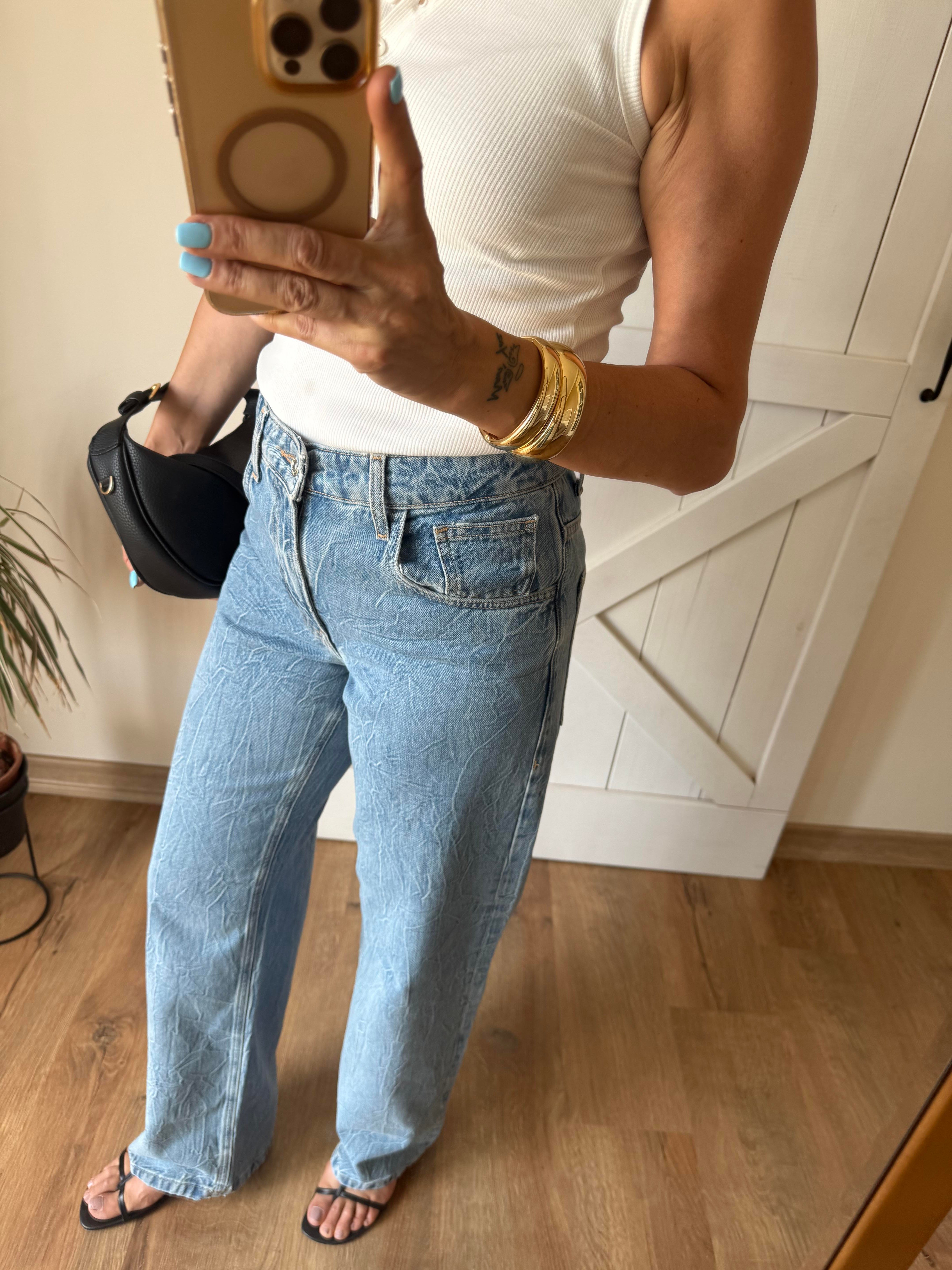 Mavi Yüksek Bel Düz Kesim Jean