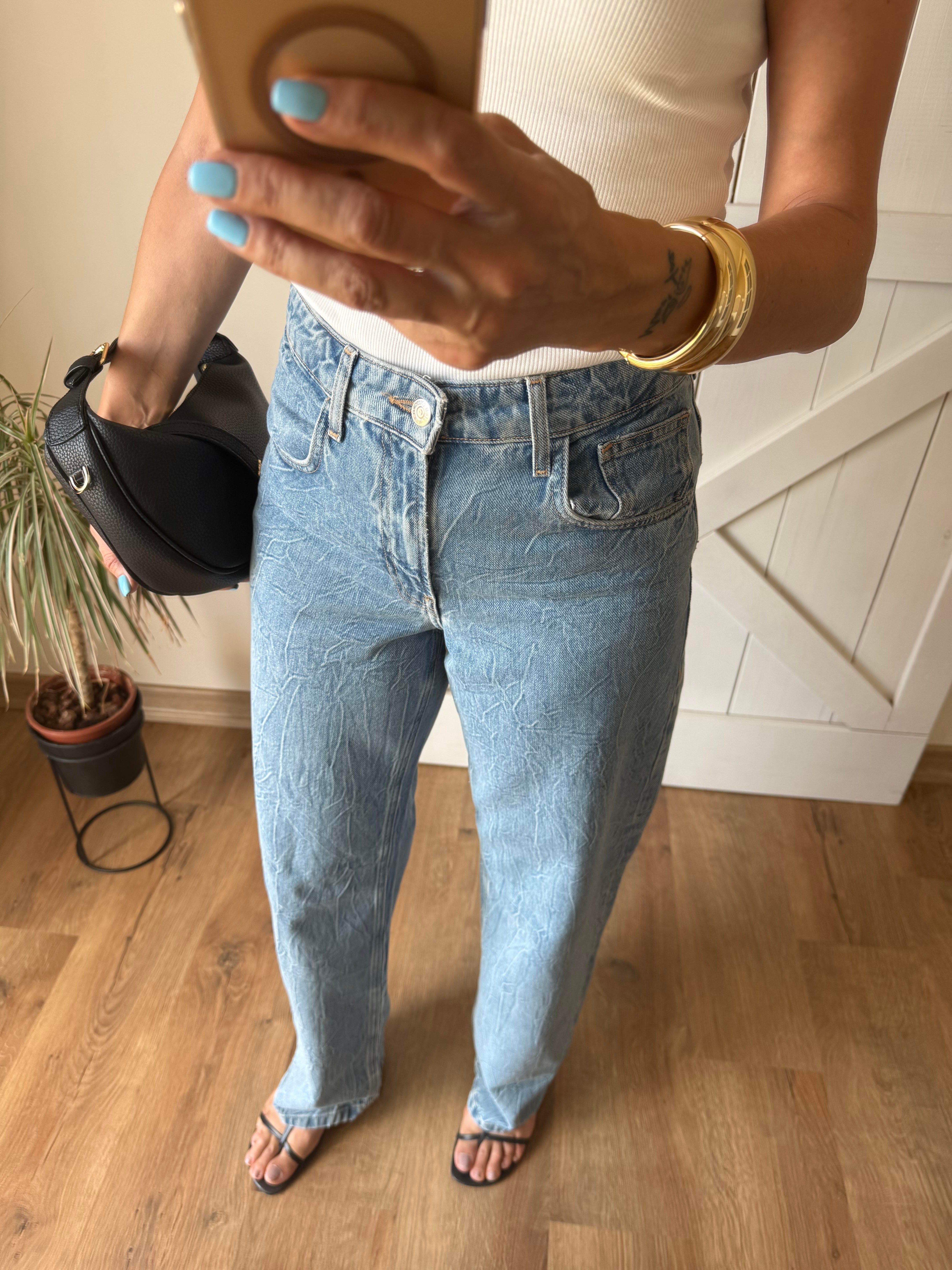 Mavi Yüksek Bel Düz Kesim Jean