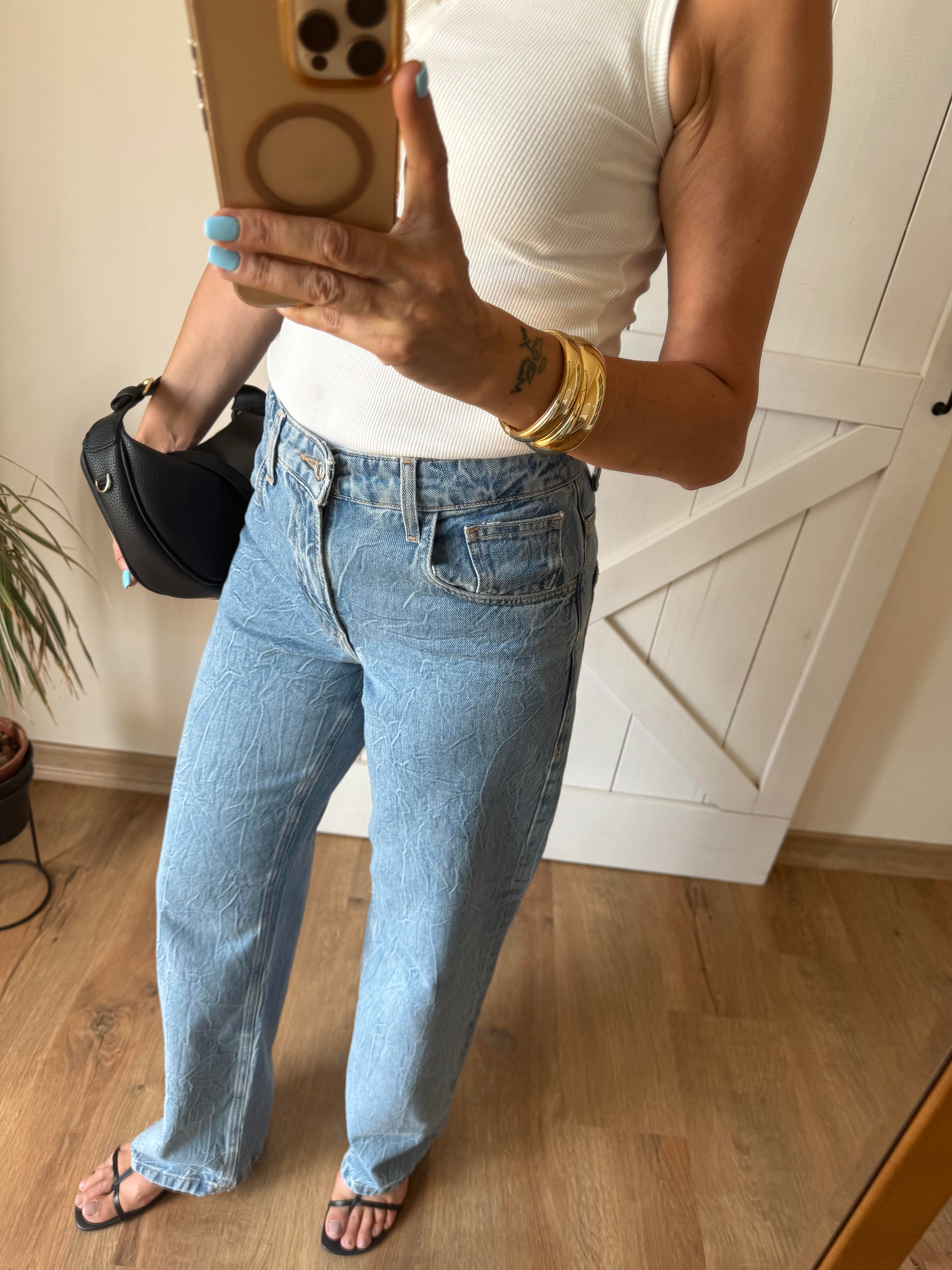 Mavi Yüksek Bel Düz Kesim Jean