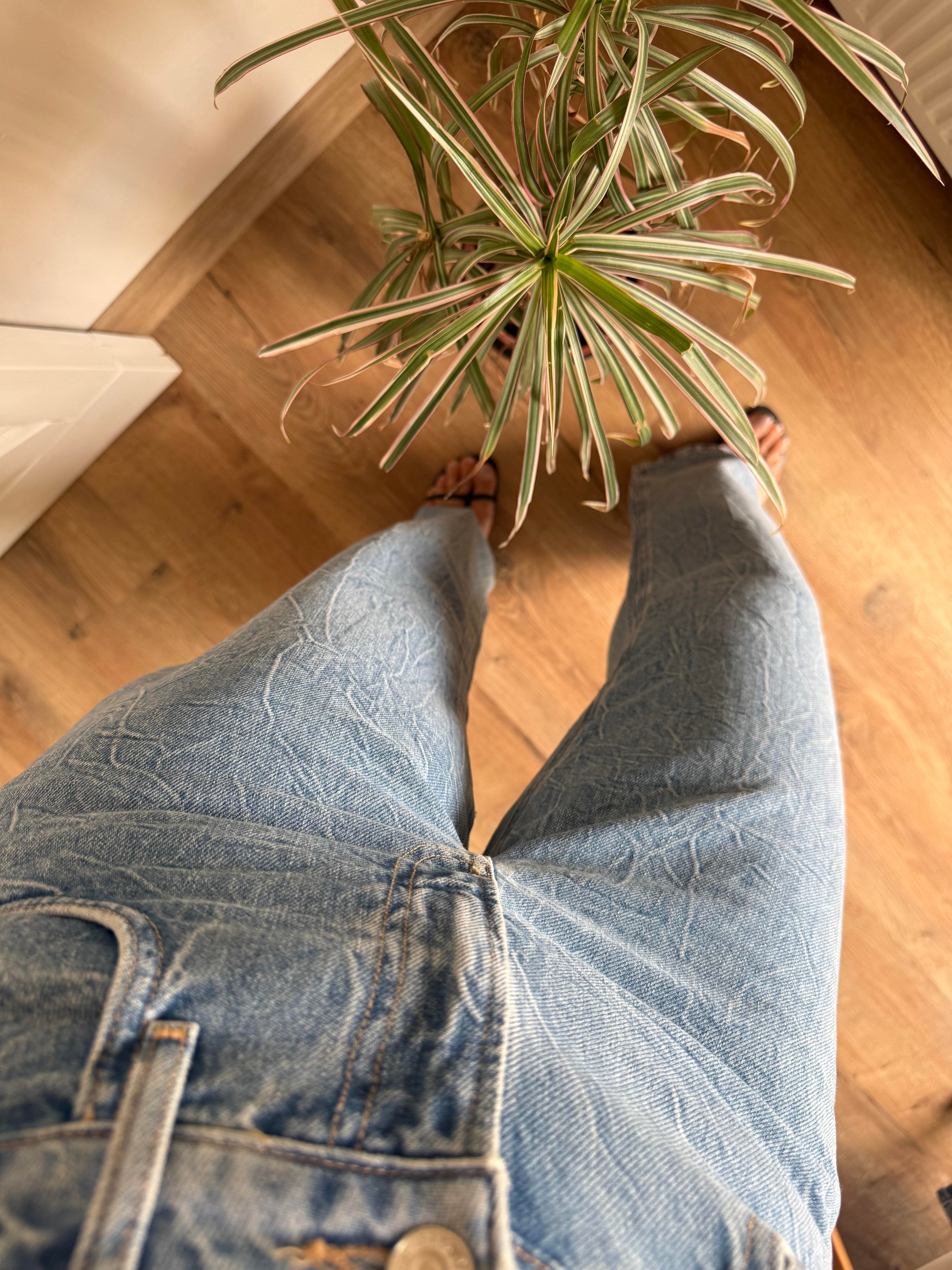 Mavi Yüksek Bel Düz Kesim Jean