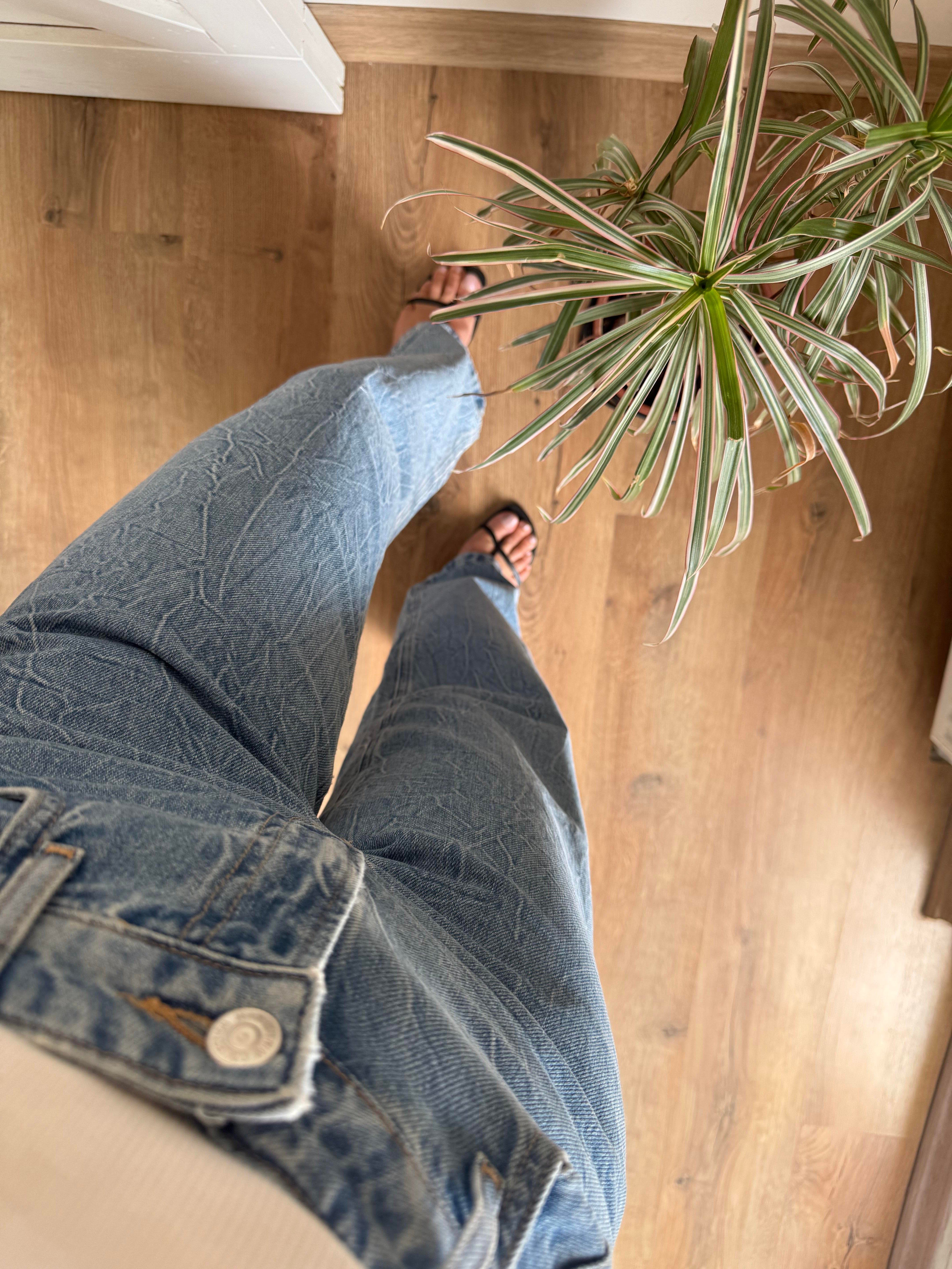 Mavi Yüksek Bel Düz Kesim Jean