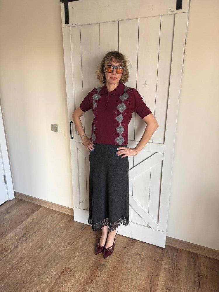 Md Bordo Baklava Dilimli Yün Karışımlı Triko