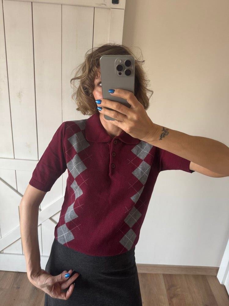 Md Bordo Baklava Dilimli Yün Karışımlı Triko