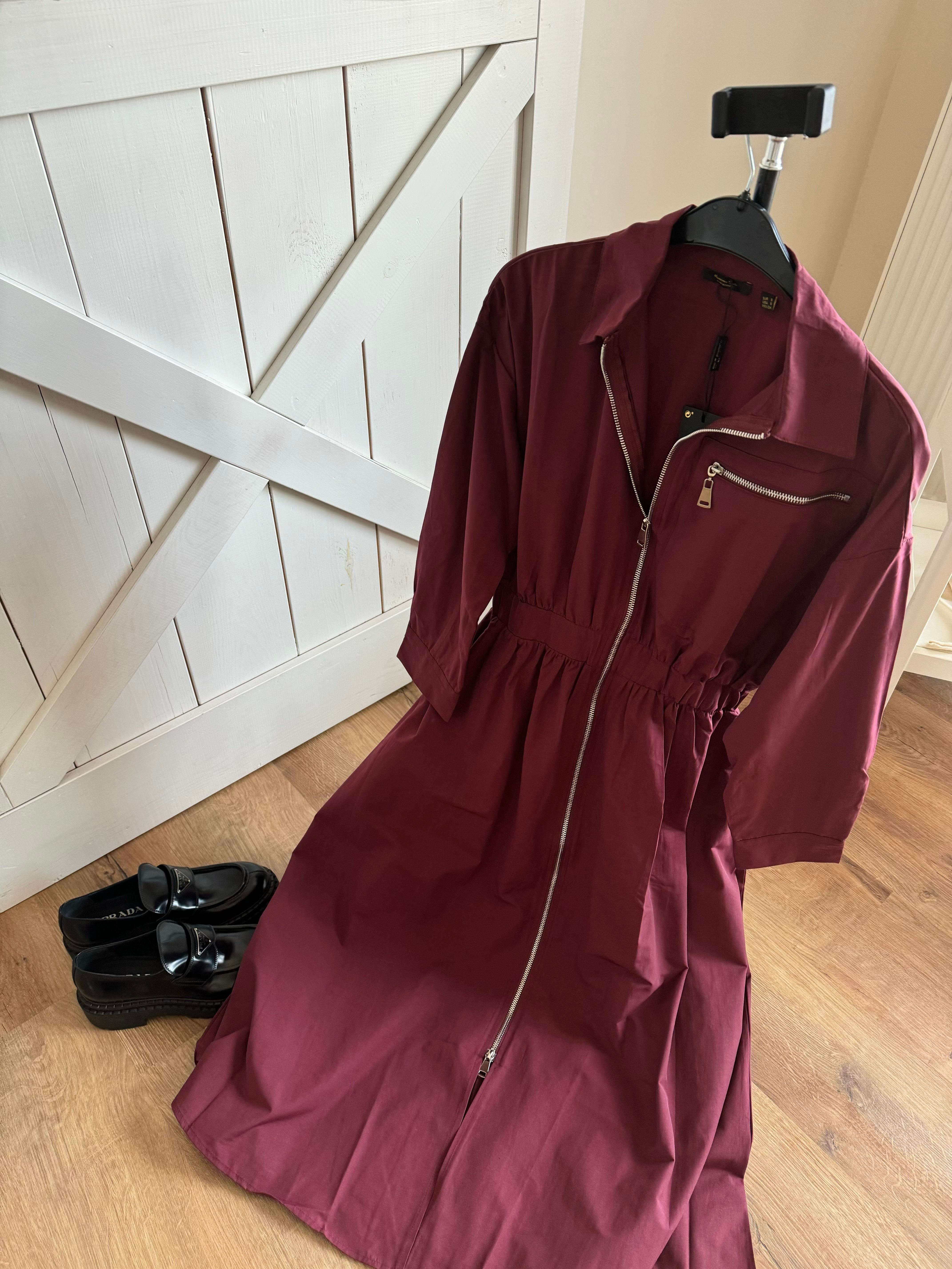 Md Bordo Fermuarlı Poplin Elbise