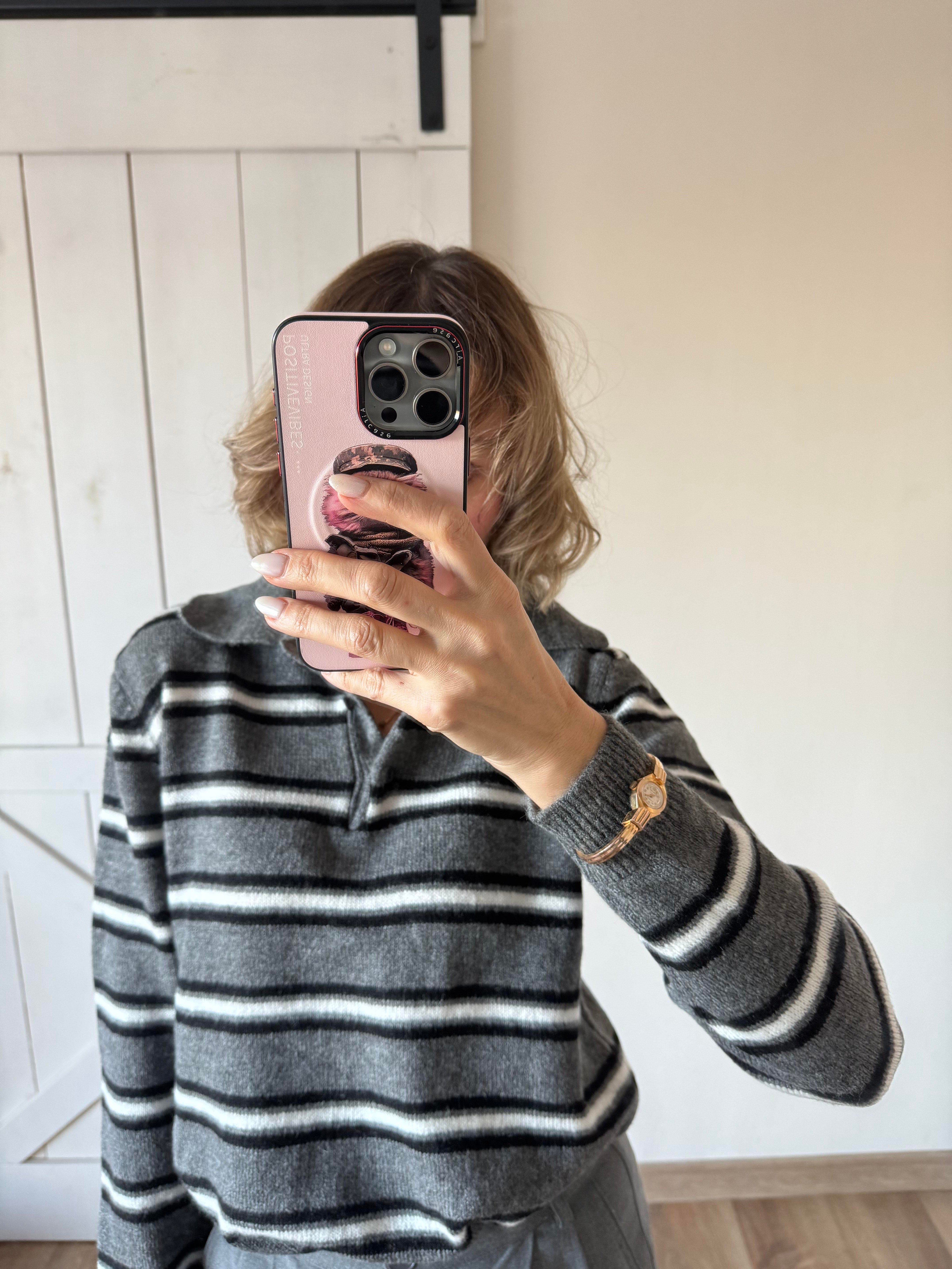 Md Çizgili Gri Yumoş Kazak