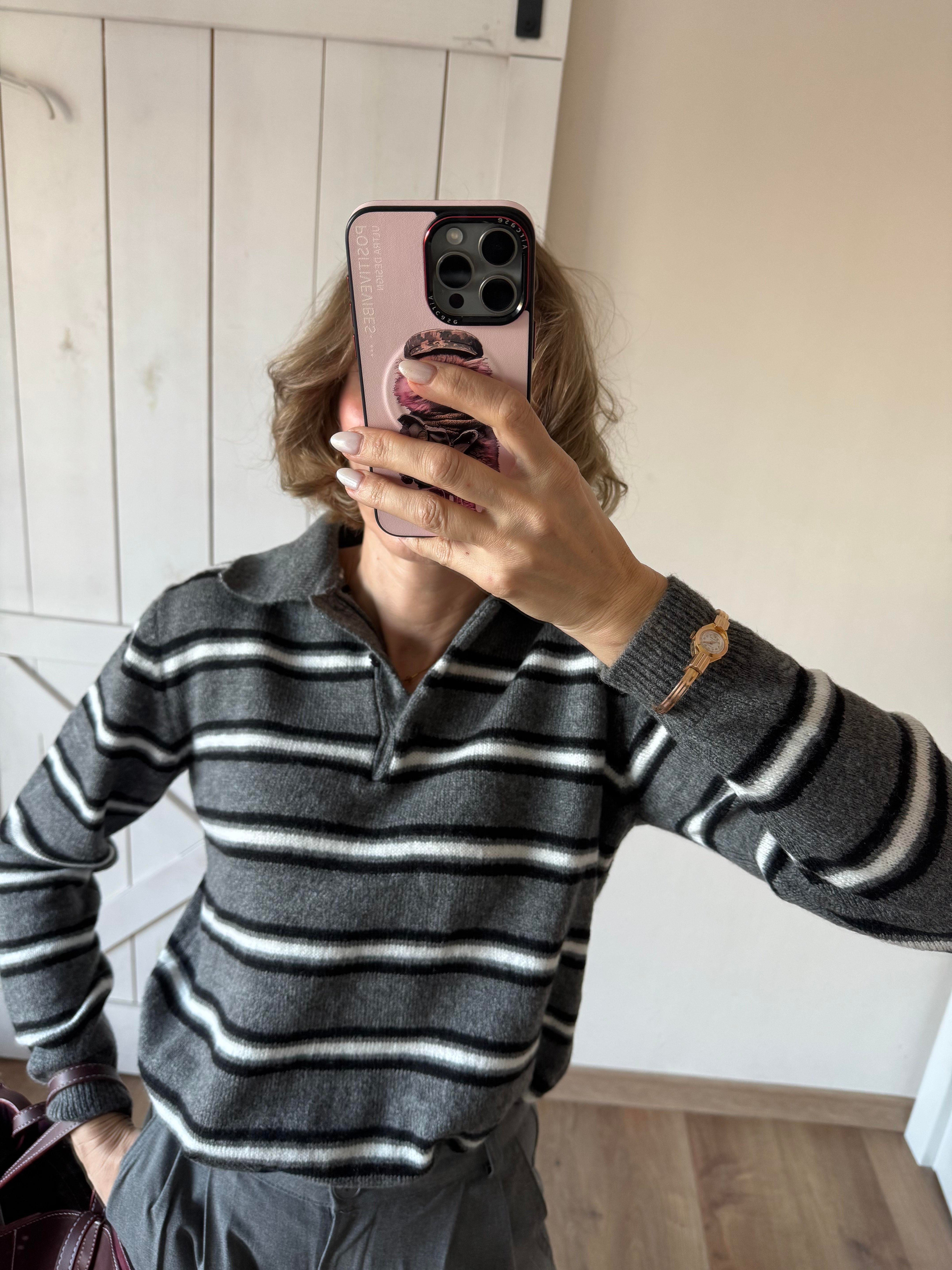 Md Çizgili Gri Yumoş Kazak