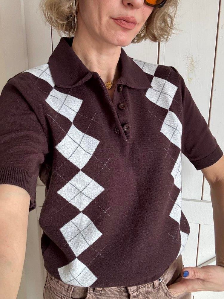 Md Kahverengi Baklava Dilimli Yün Karışımlı Triko