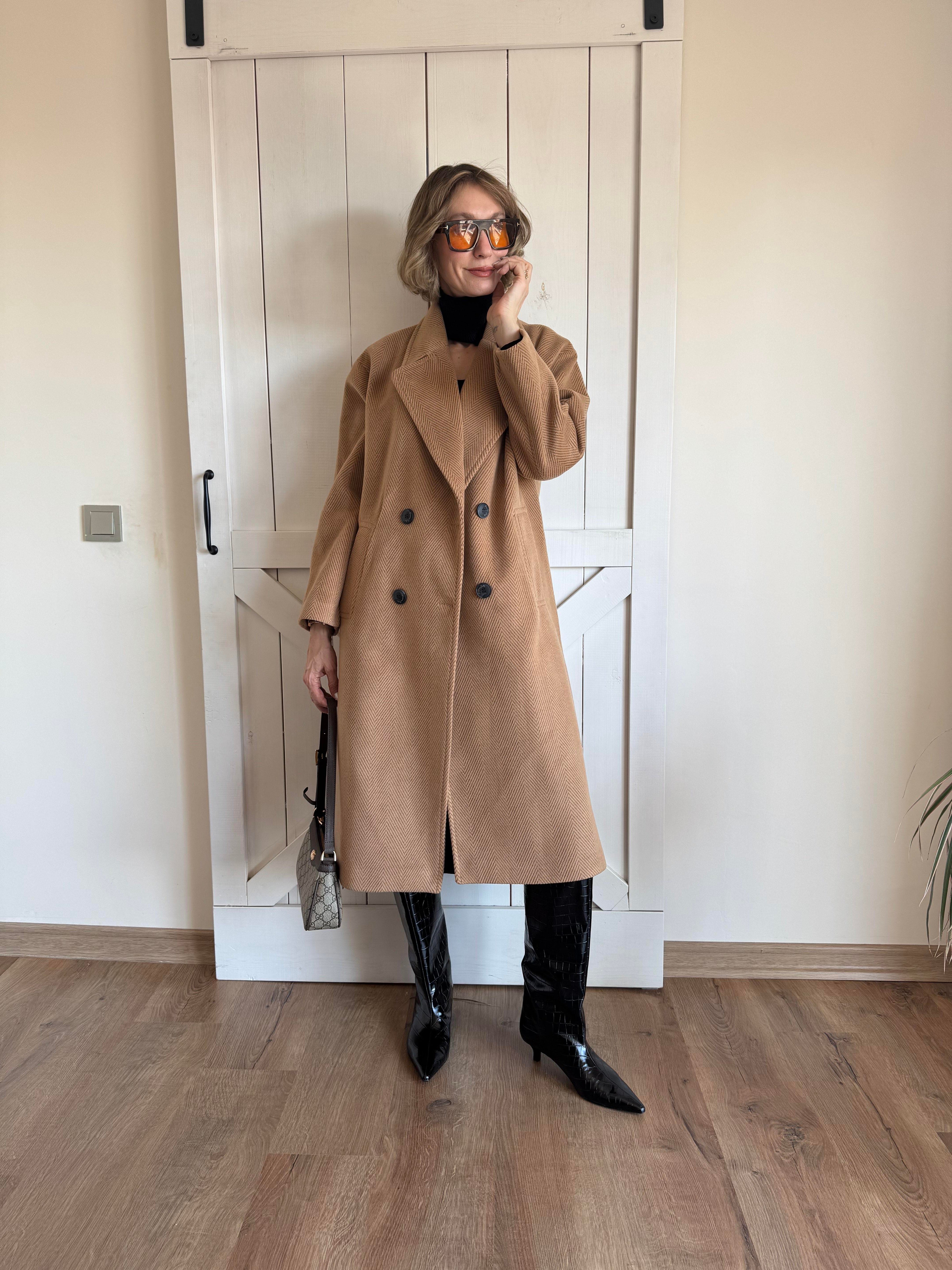 Md Premium Açık Kahve Balık Sırtı Kaban