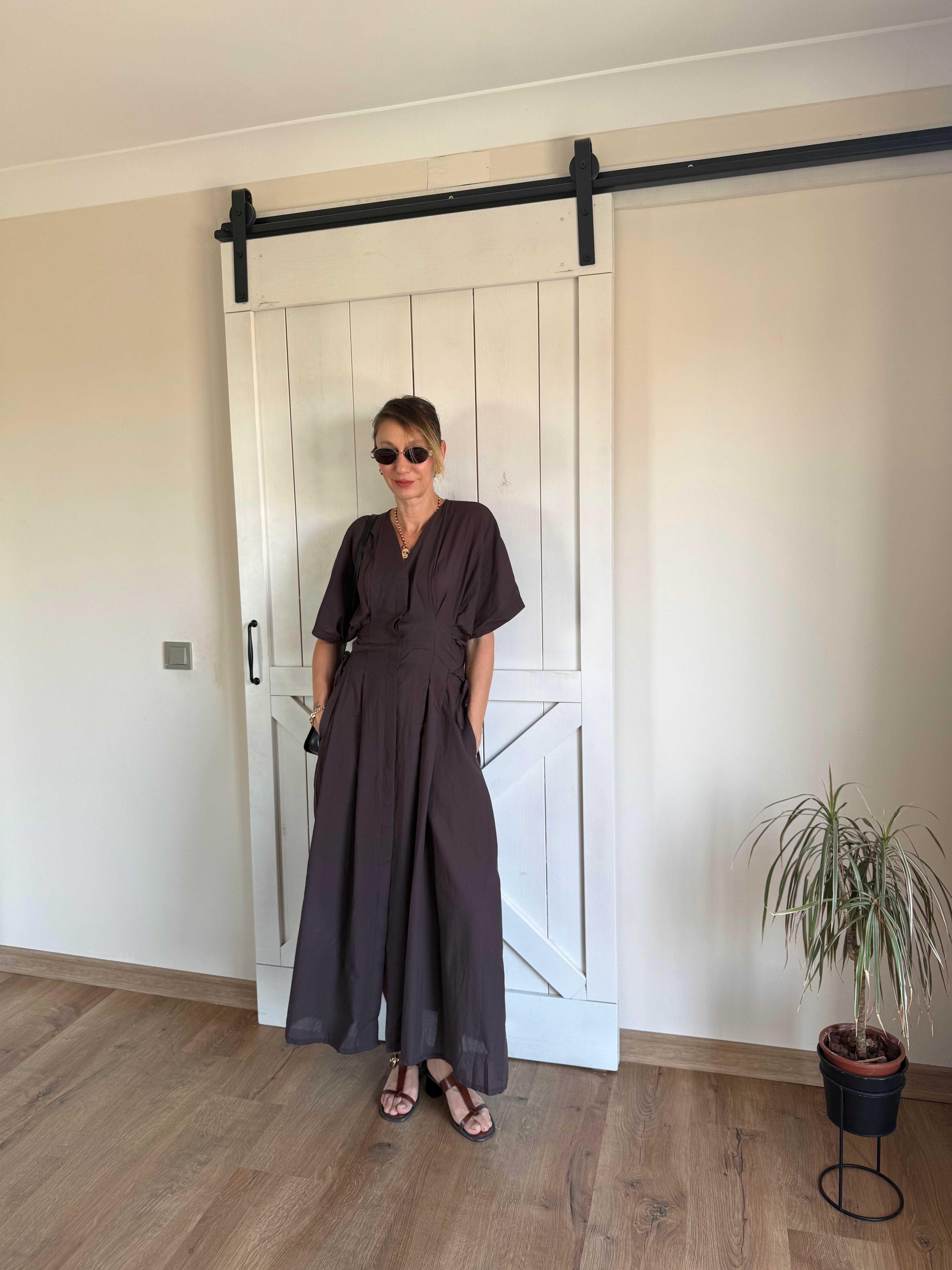 Midi Boy Yanları Bağlamalı Piliseli Elbise