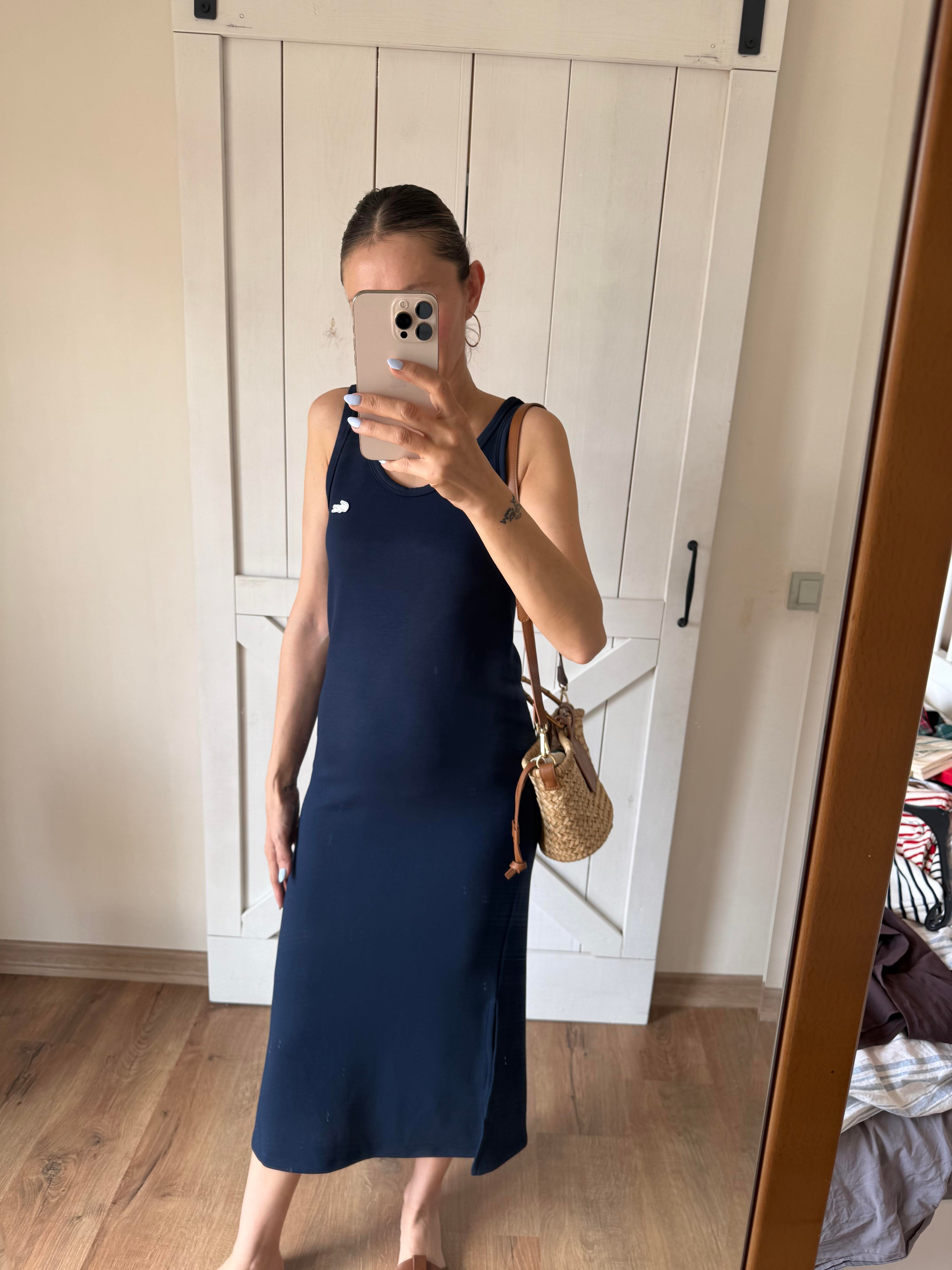 Modal Askılı Lacivert Elbise