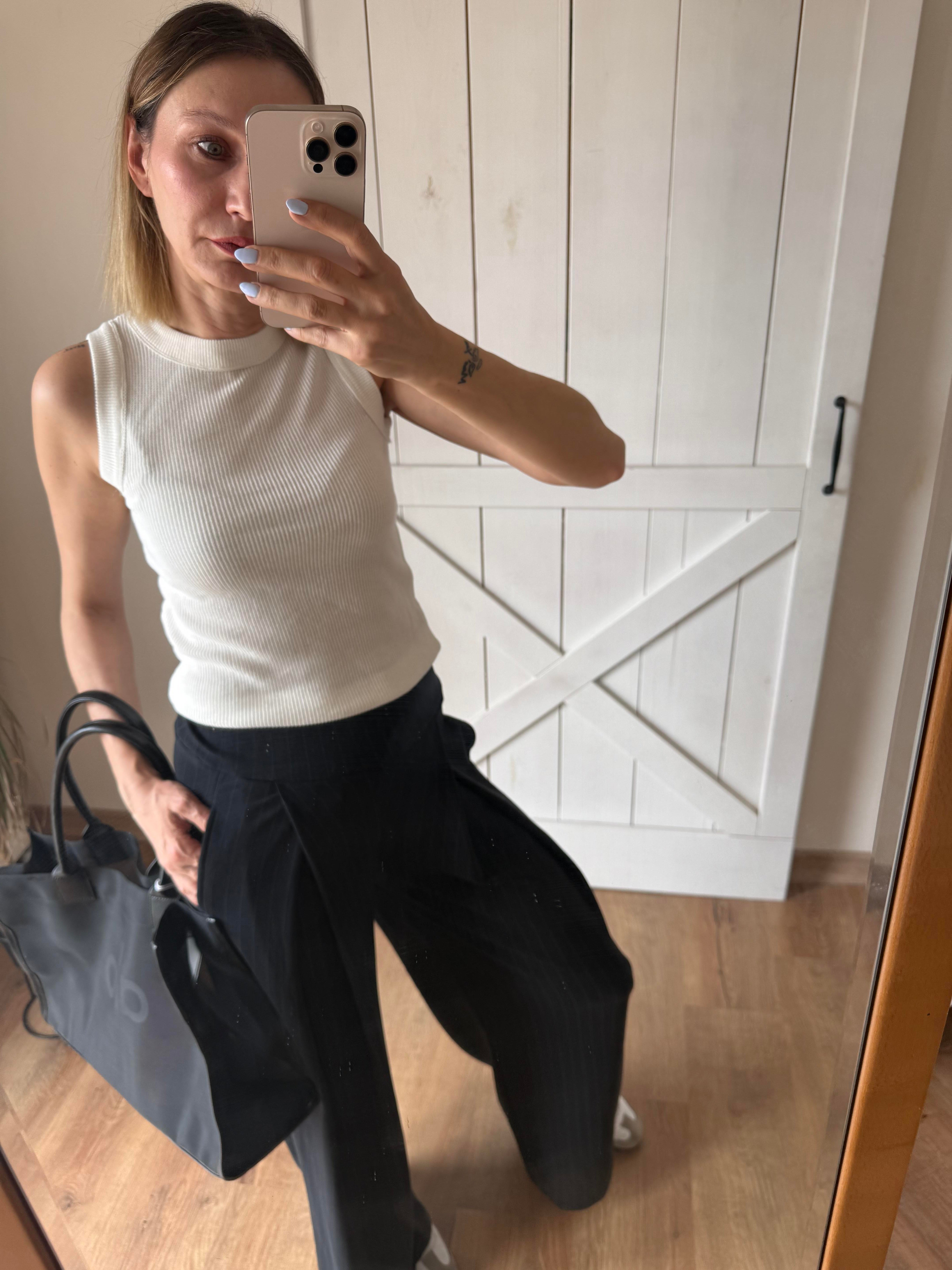 Modal İnce Çizgili Antrasit Pantolon