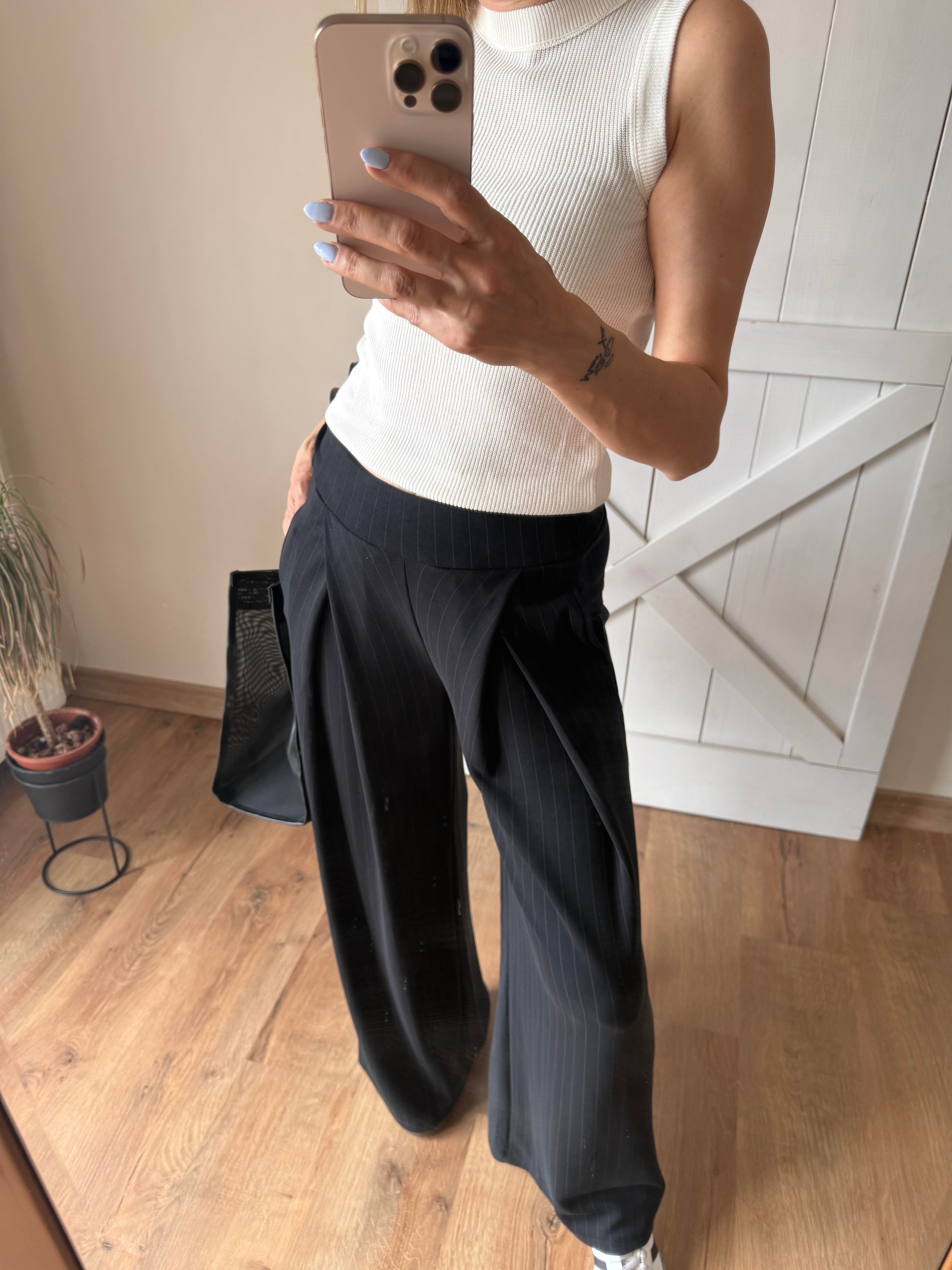 Modal İnce Çizgili Antrasit Pantolon