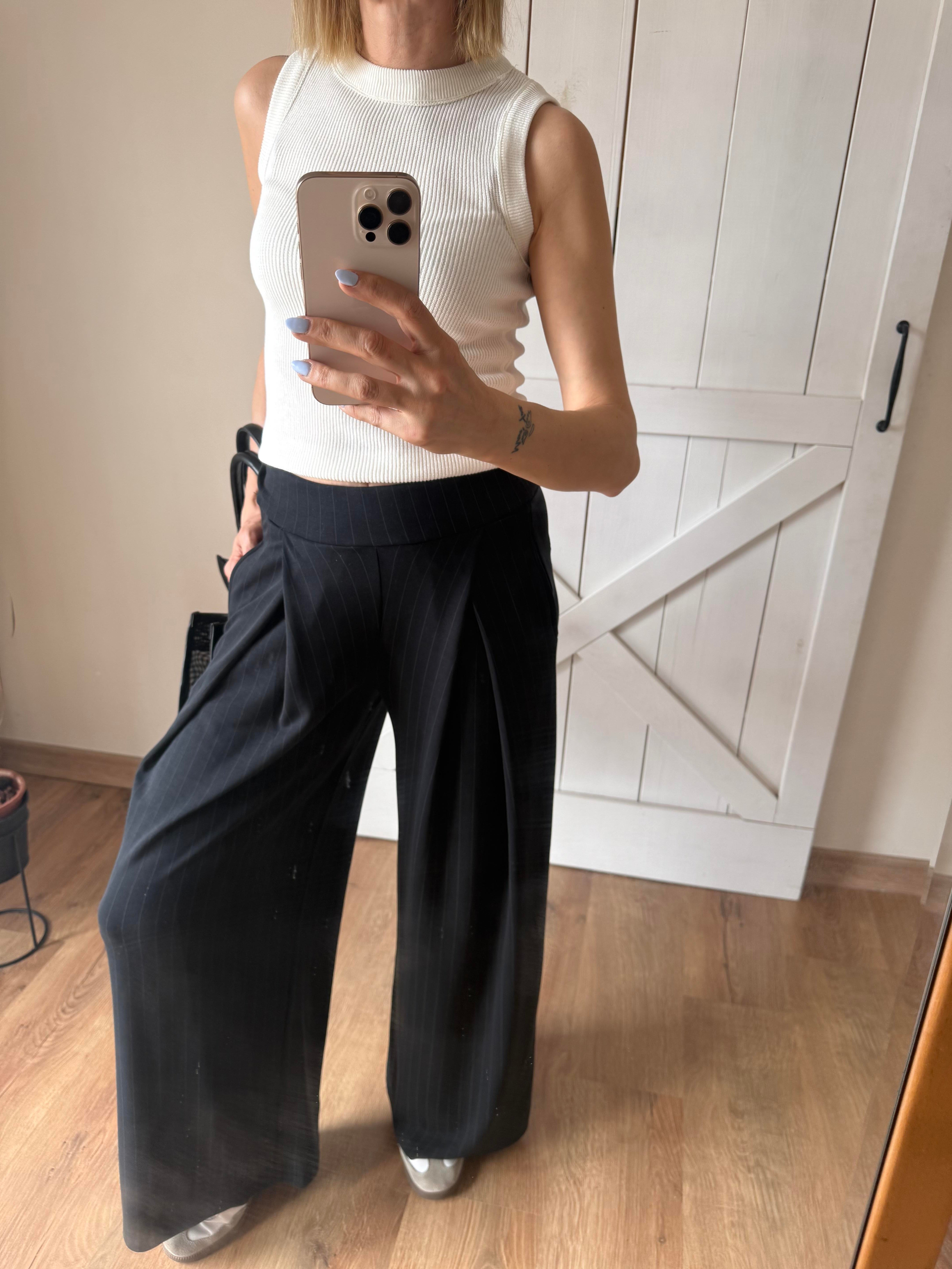 Modal İnce Çizgili Antrasit Pantolon