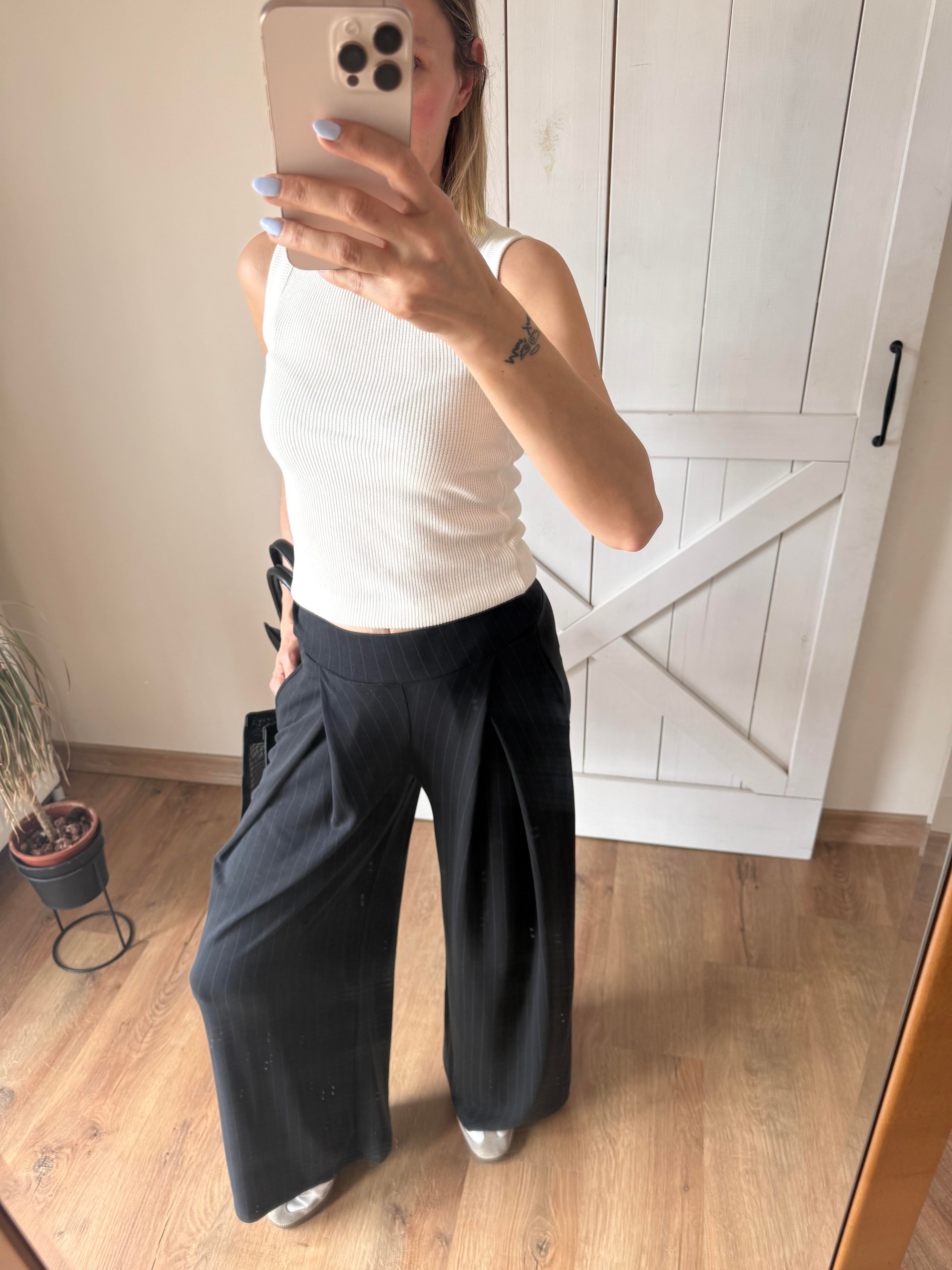 Modal İnce Çizgili Antrasit Pantolon