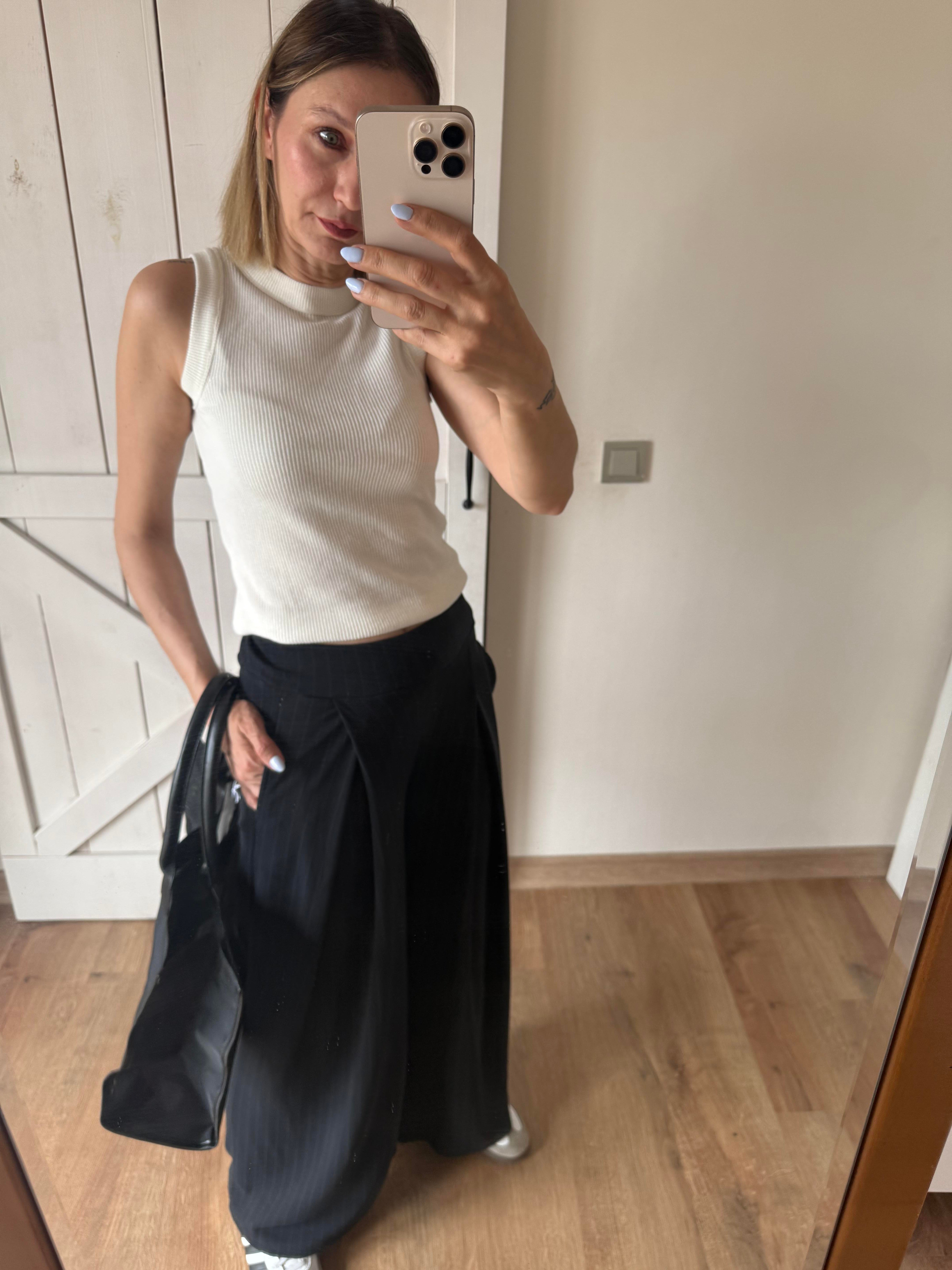 Modal İnce Çizgili Antrasit Pantolon