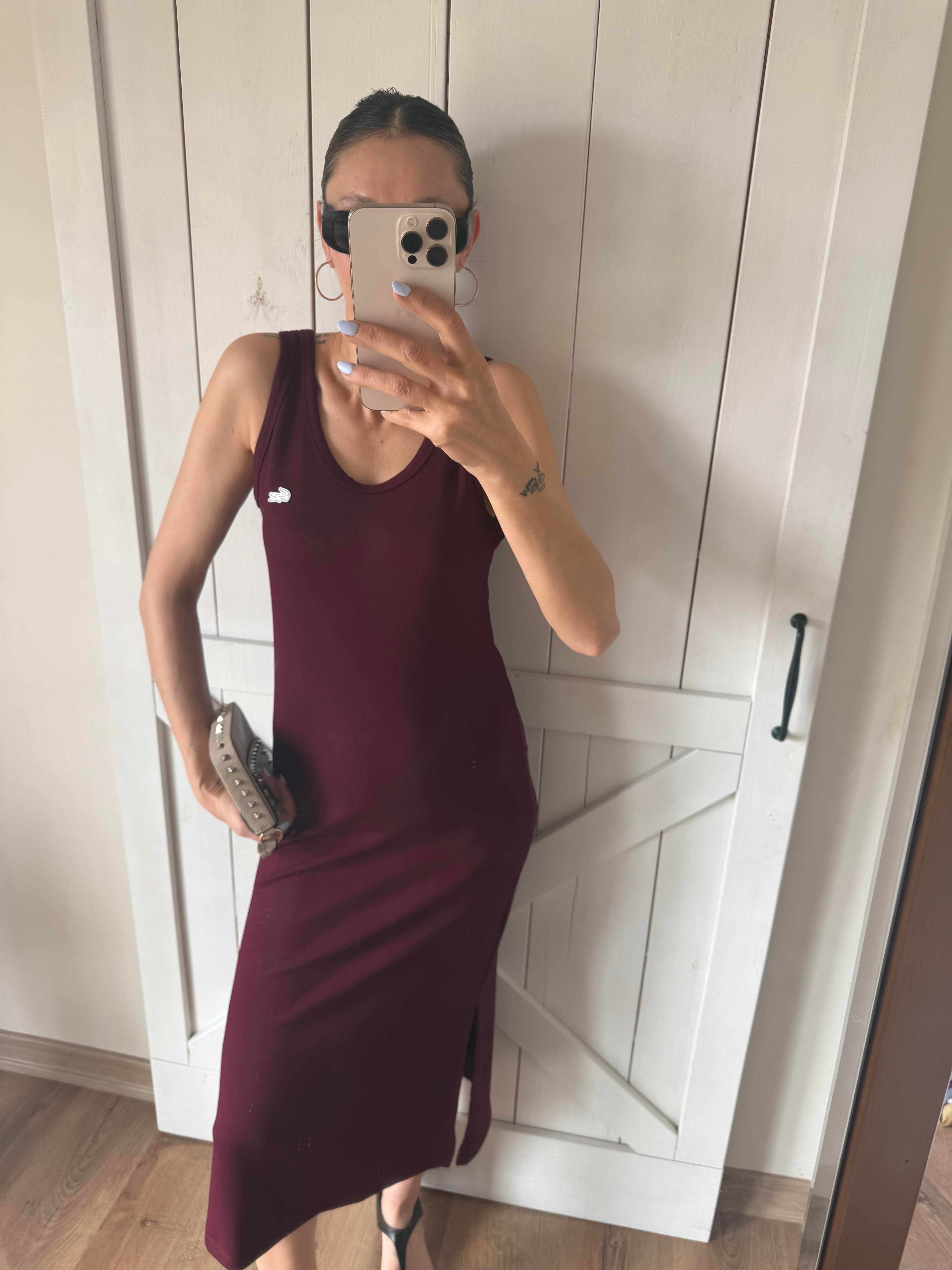 Modal Kalın Askılı Bordo Elbise