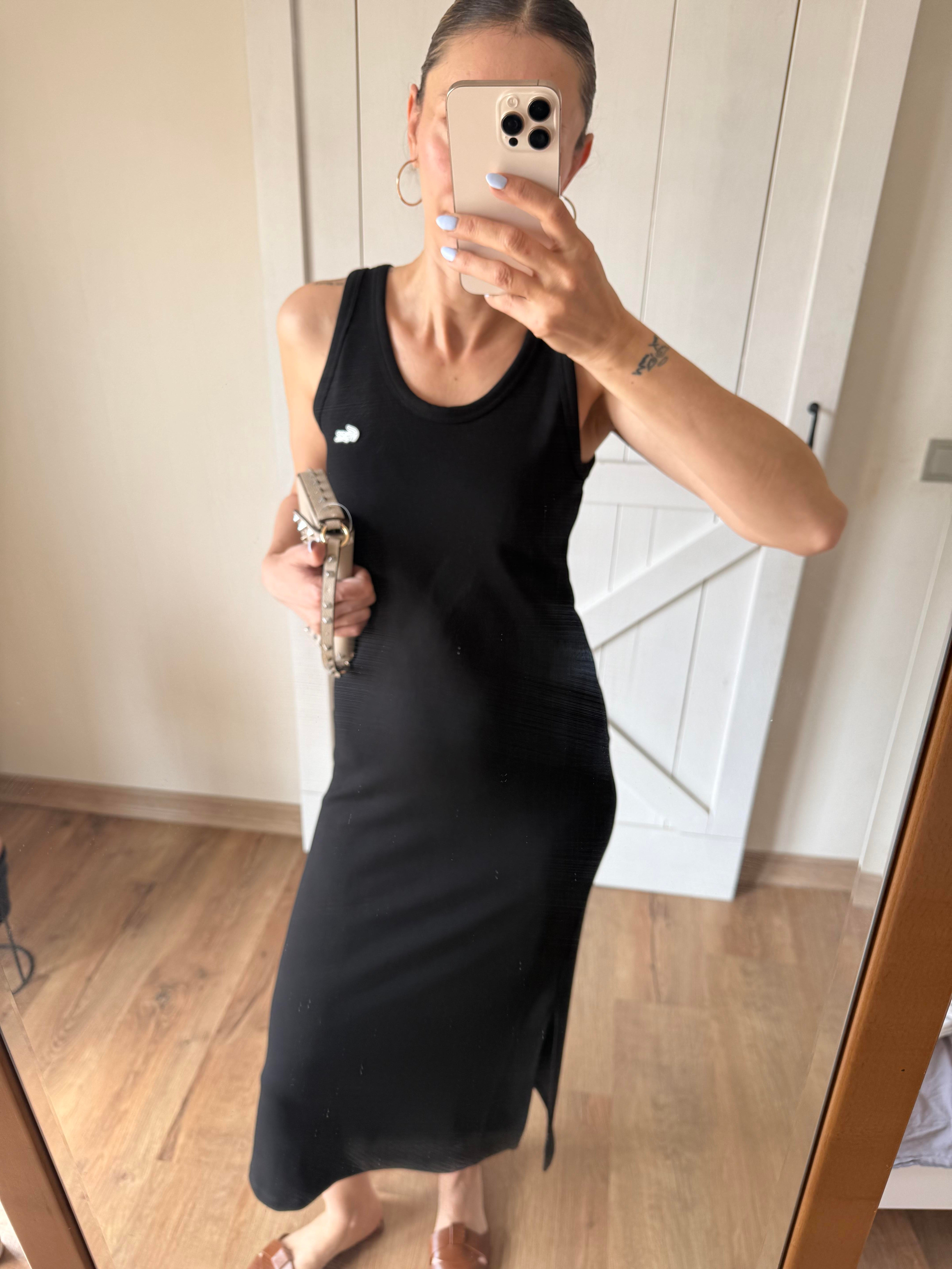 Modal Kalın Askılı Siyah Elbise