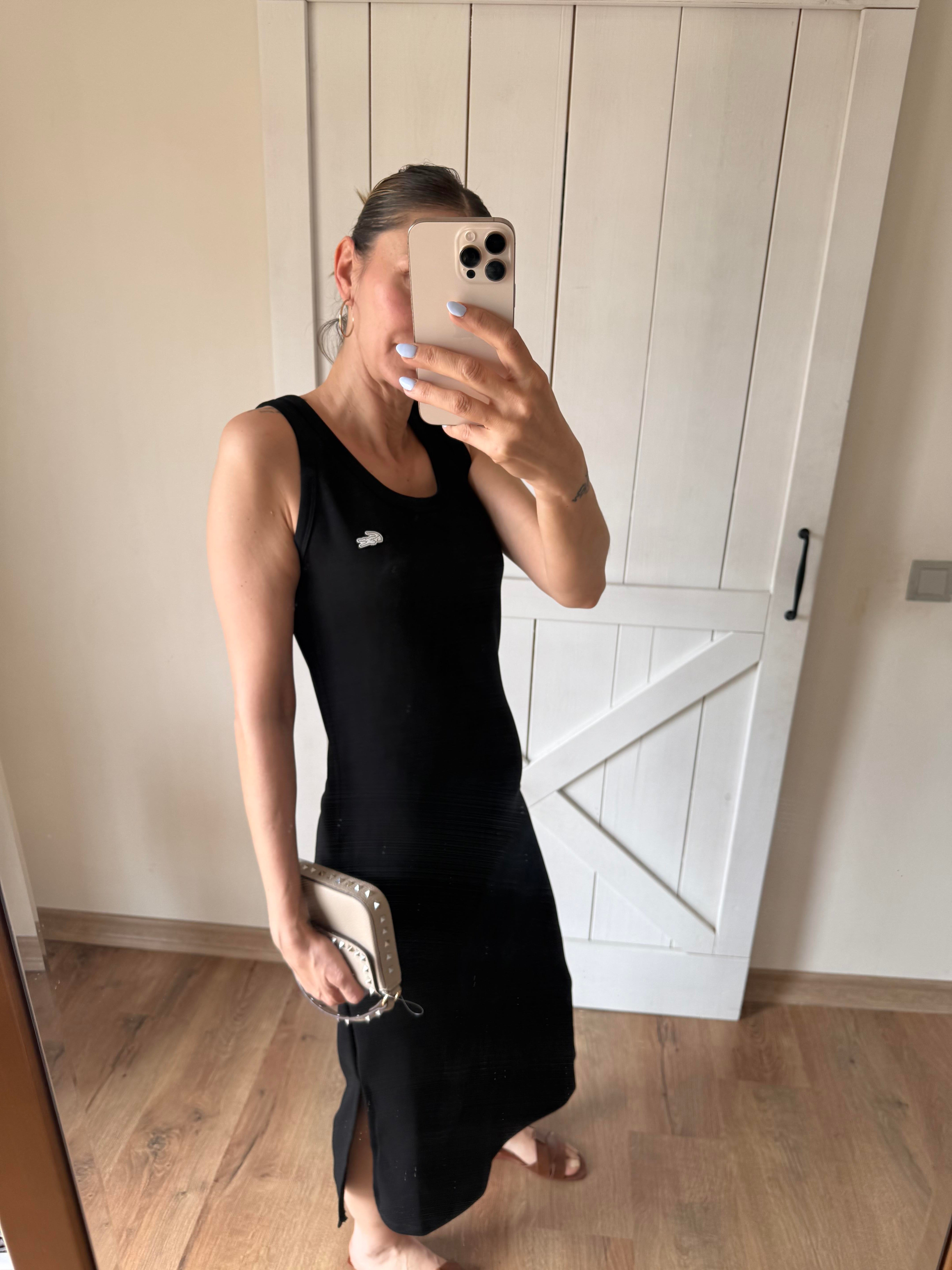 Modal Kalın Askılı Siyah Elbise