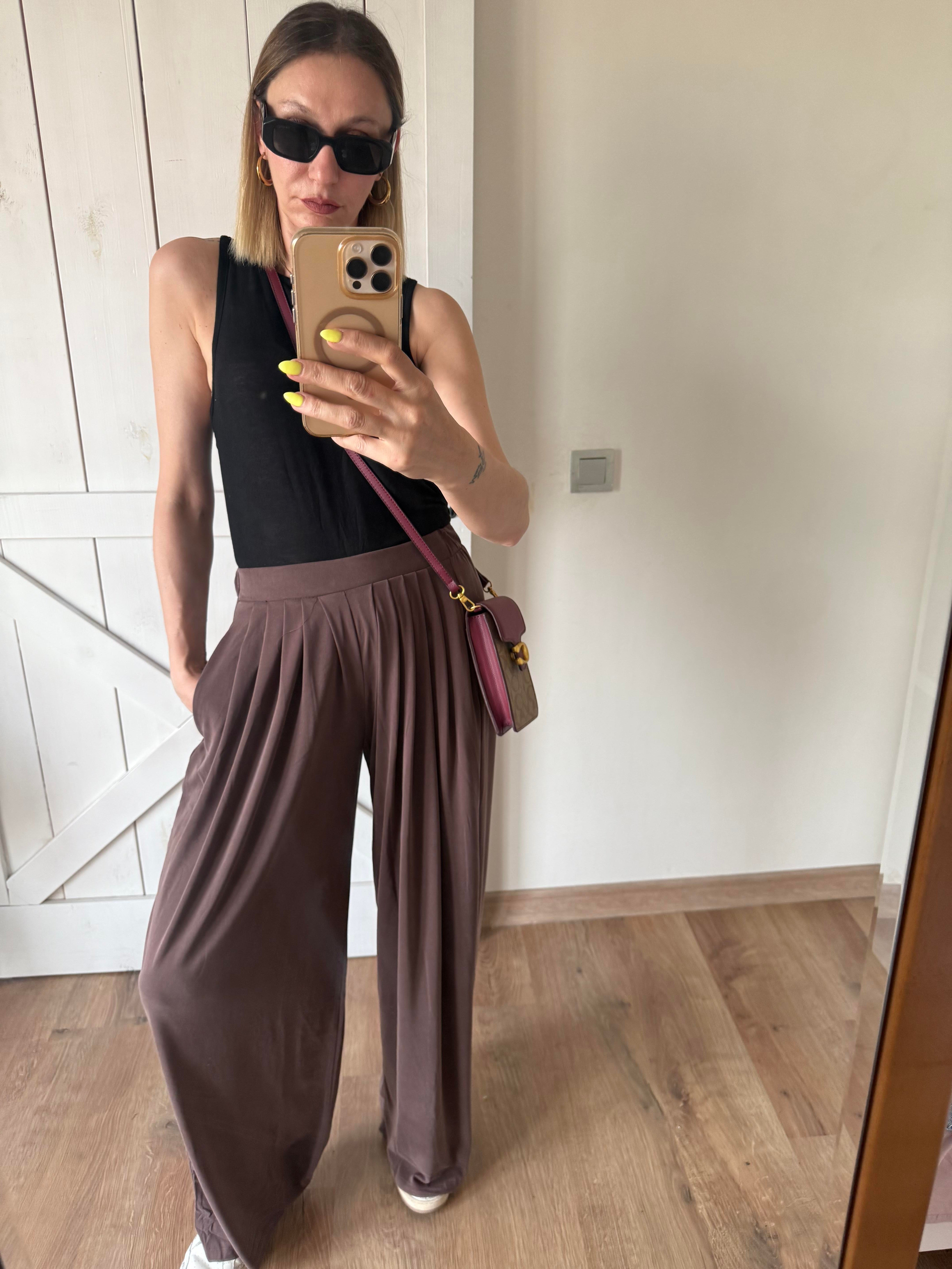 Modal Karışımlı Dökümlü Extra Wide Kahve Pantolon