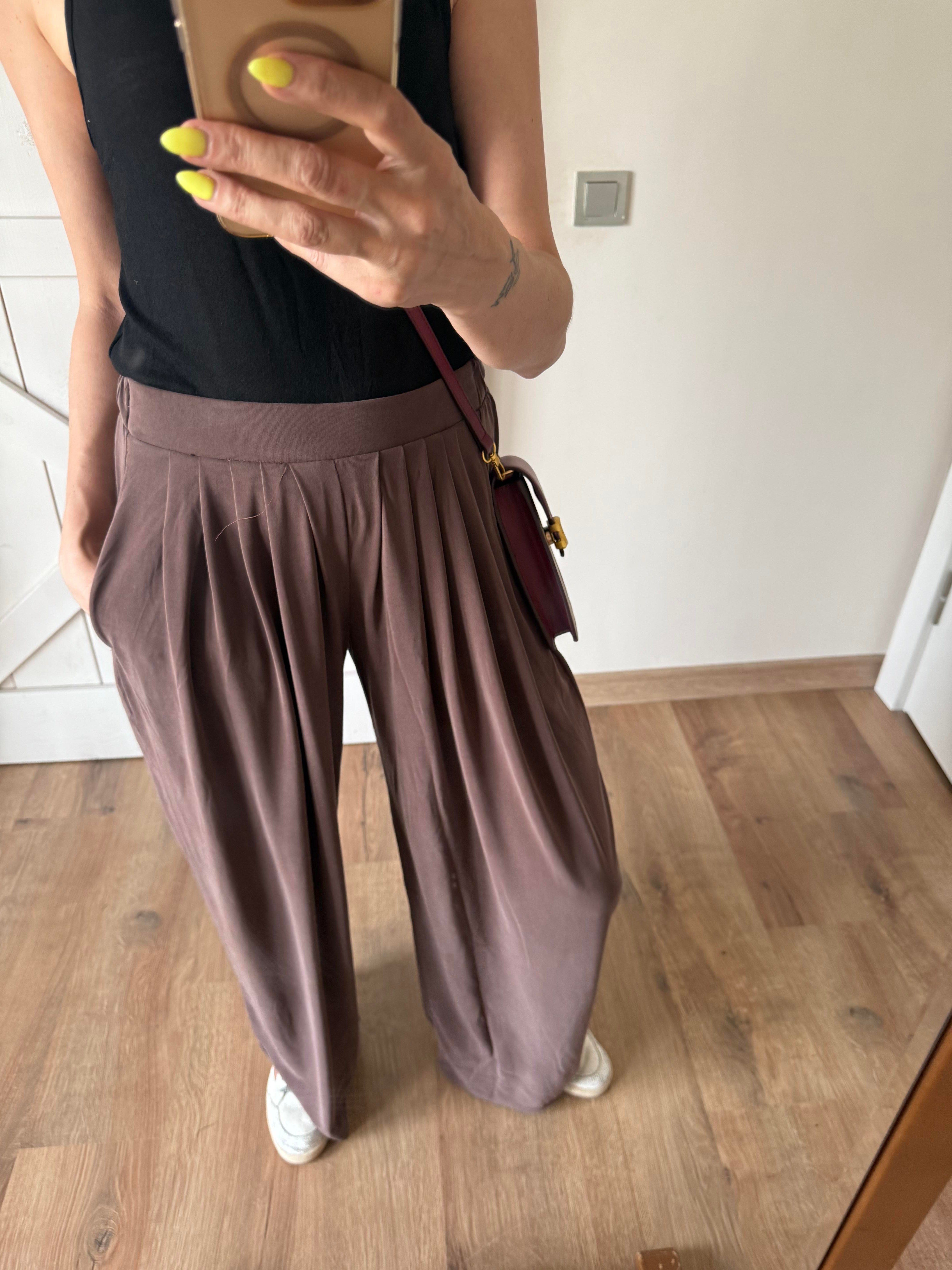 Modal Karışımlı Dökümlü Extra Wide Kahve Pantolon