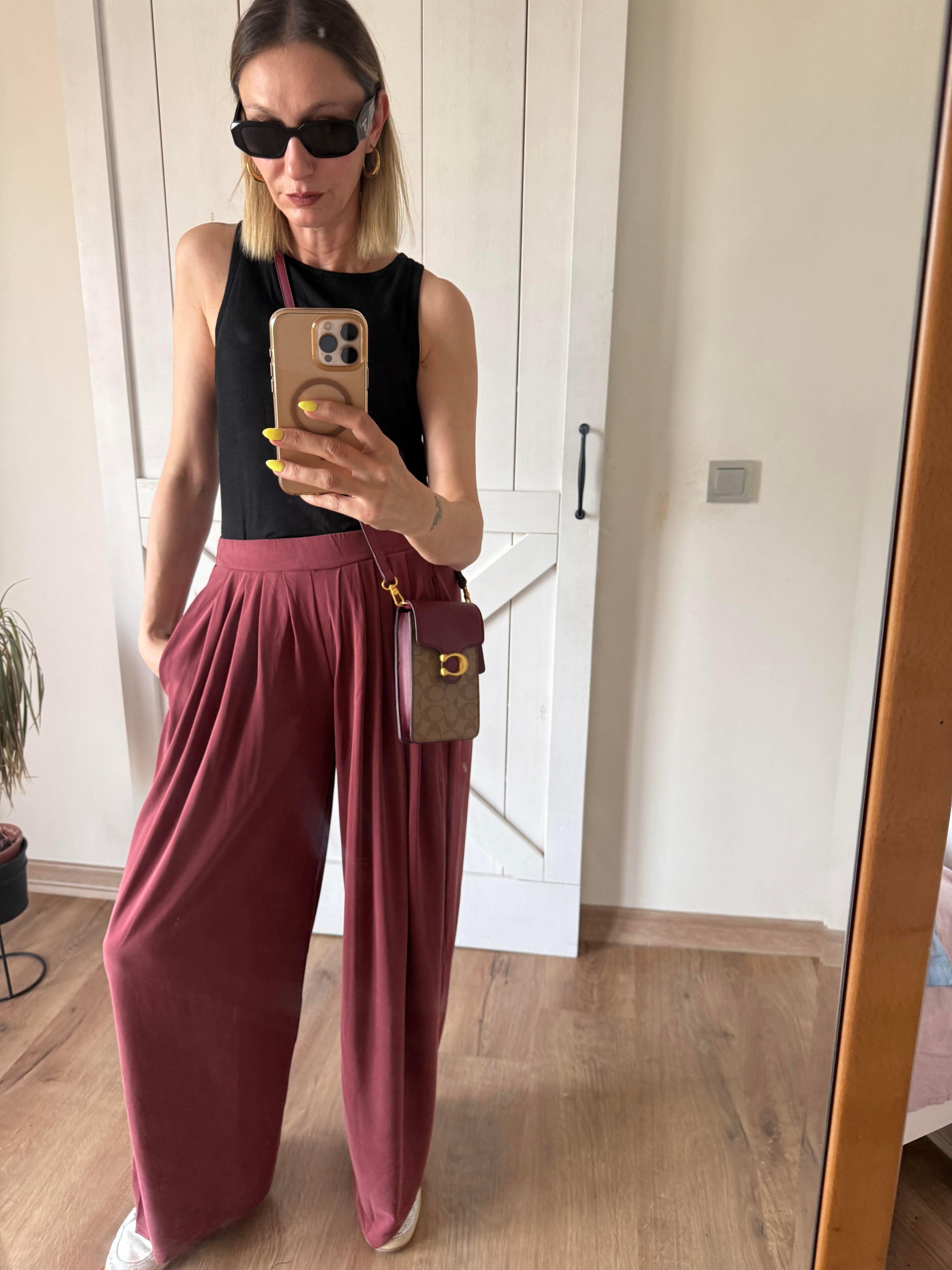 Modal Karışımlı Dökümlü Extra Wide Kiremit Pantolon