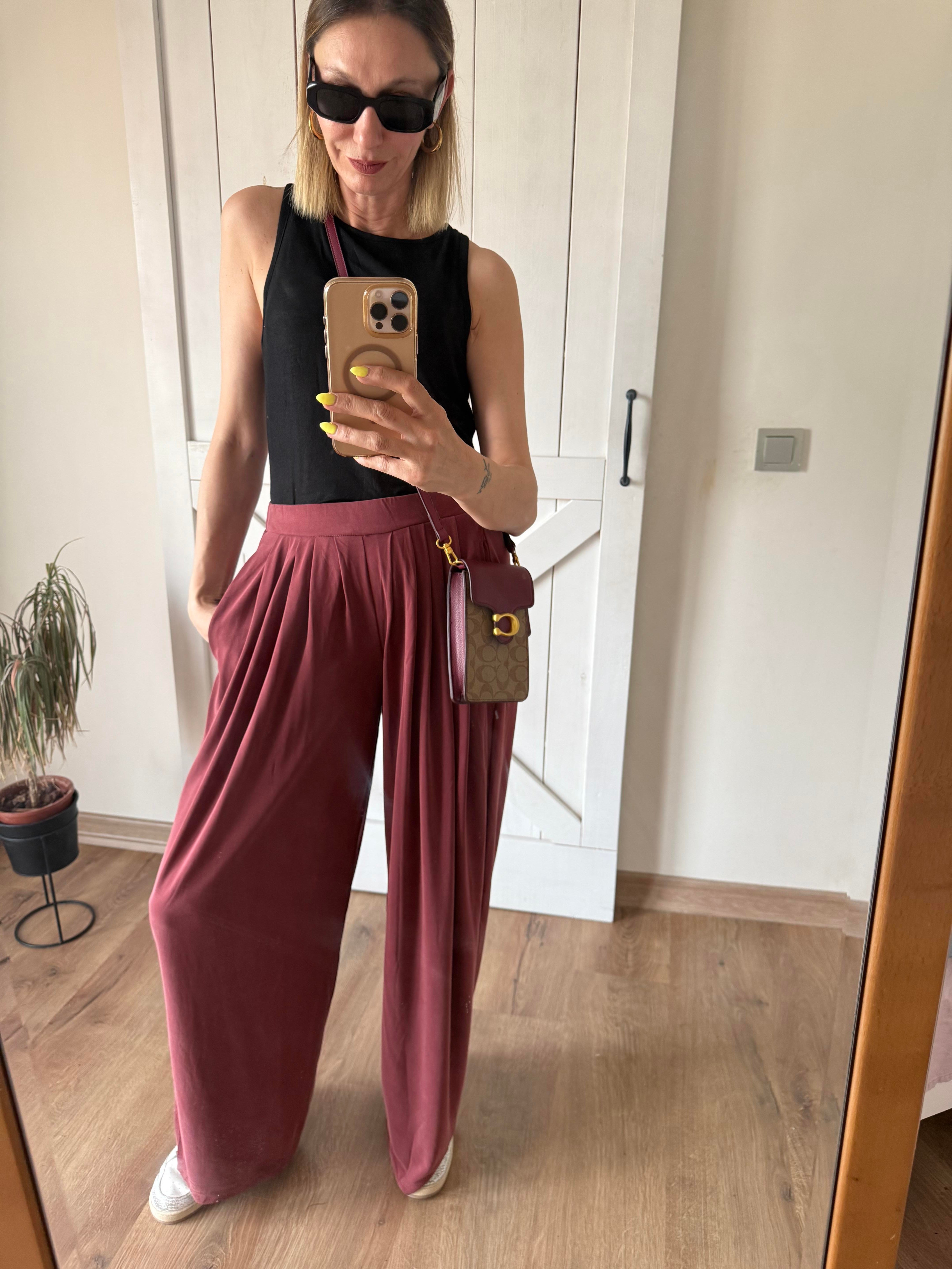 Modal Karışımlı Dökümlü Extra Wide Kiremit Pantolon