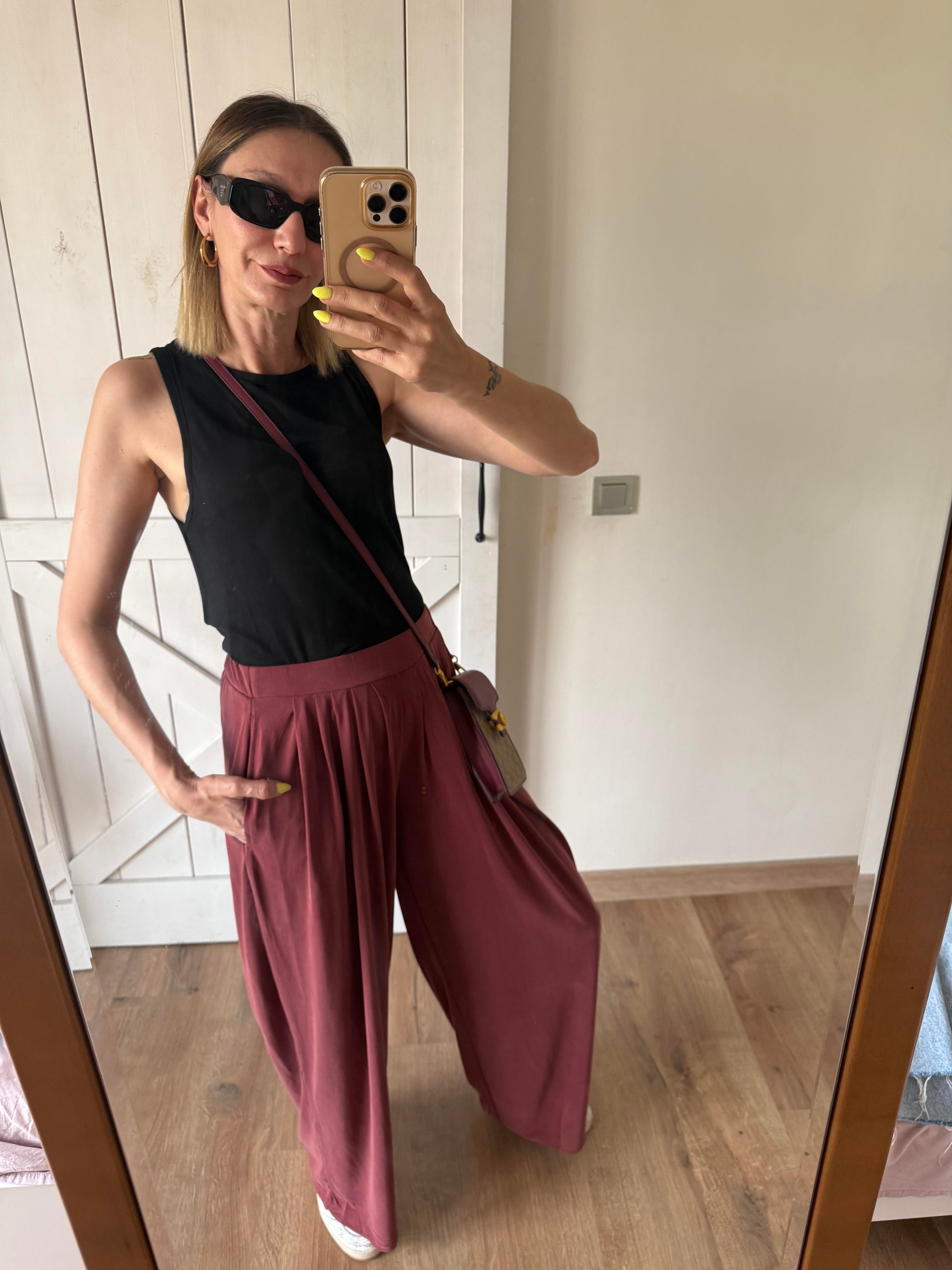 Modal Karışımlı Dökümlü Extra Wide Kiremit Pantolon