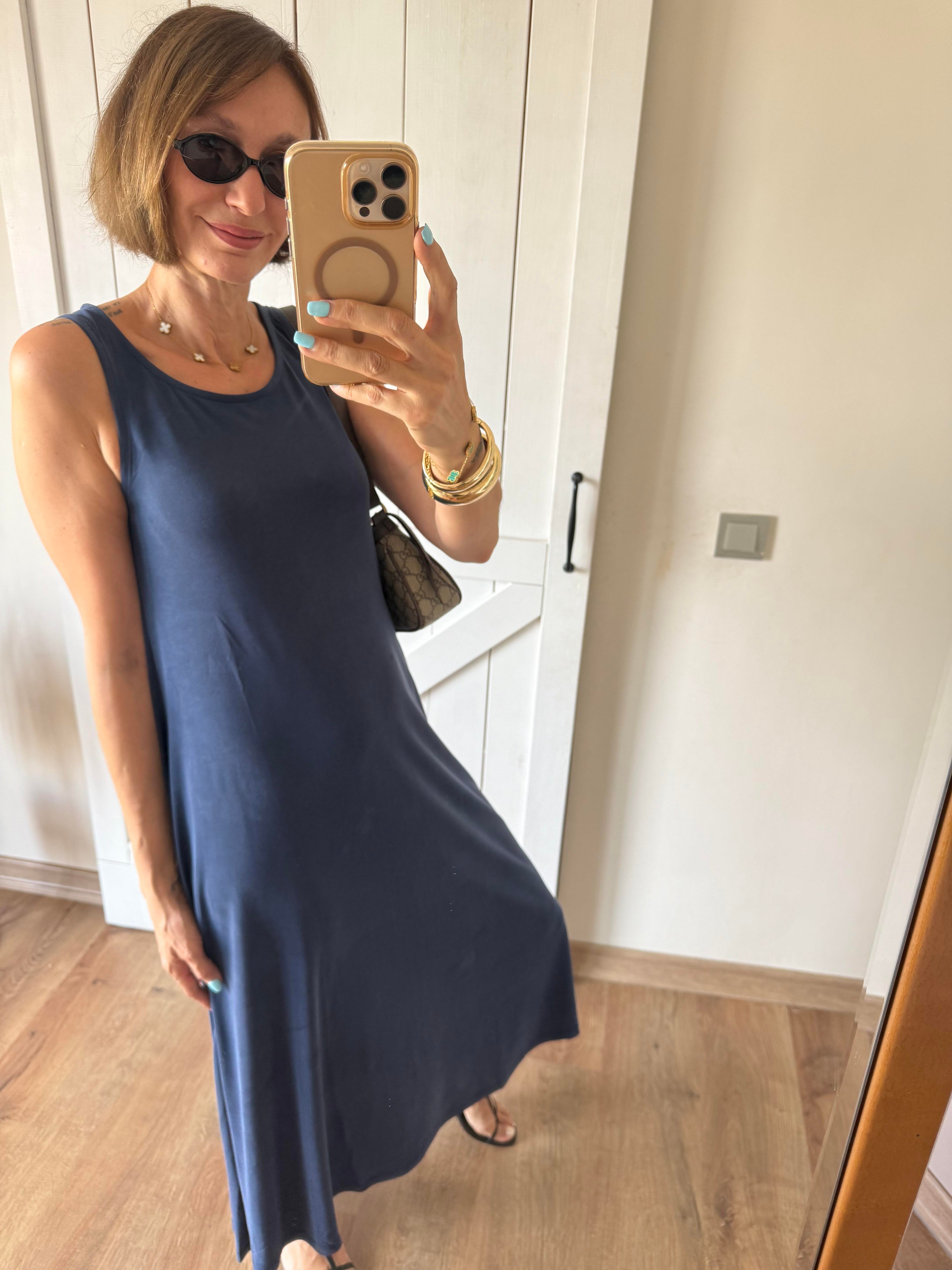 Modal Kumaş Lacivert Oyş Elbise