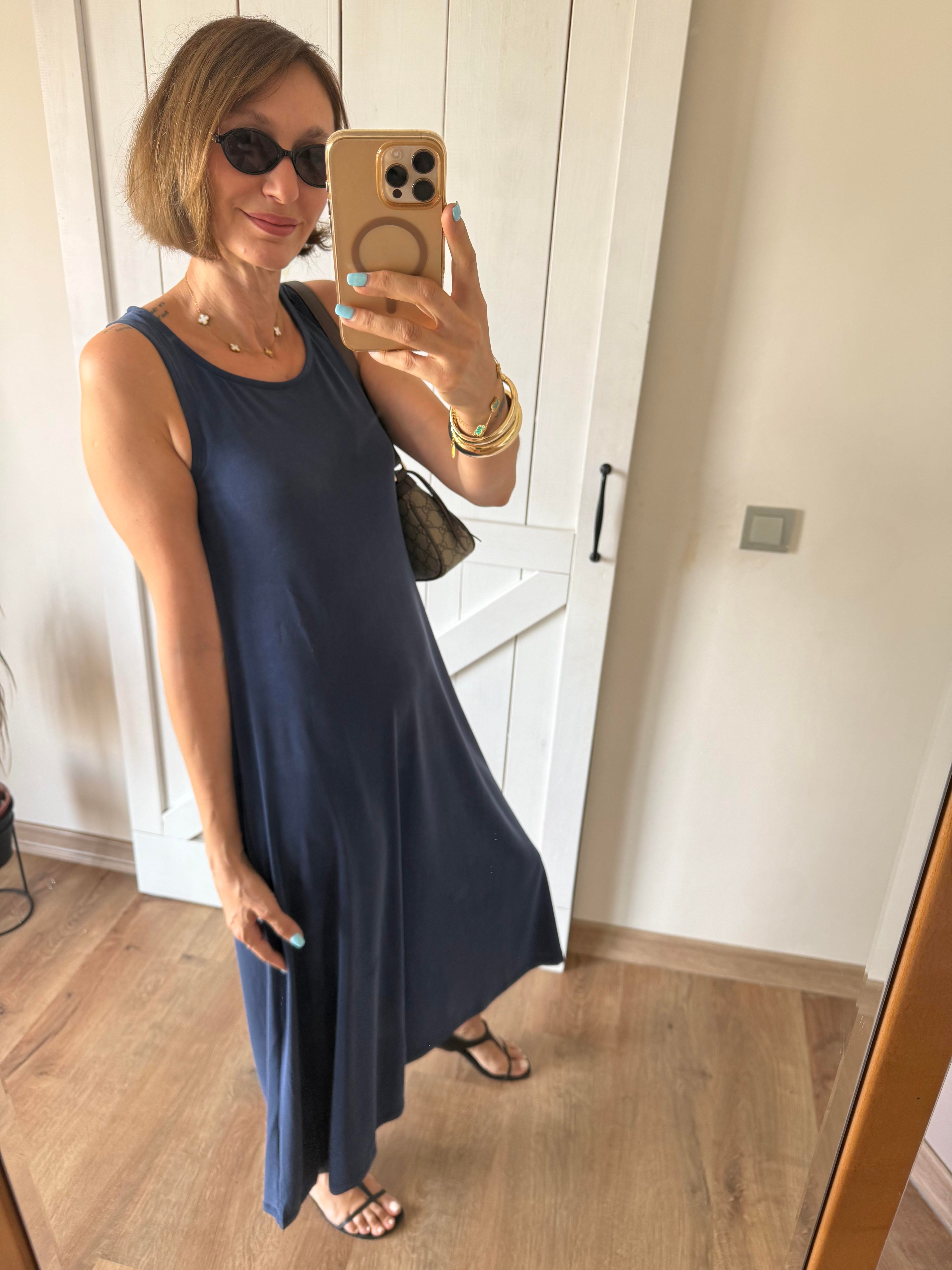 Modal Kumaş Lacivert Oyş Elbise